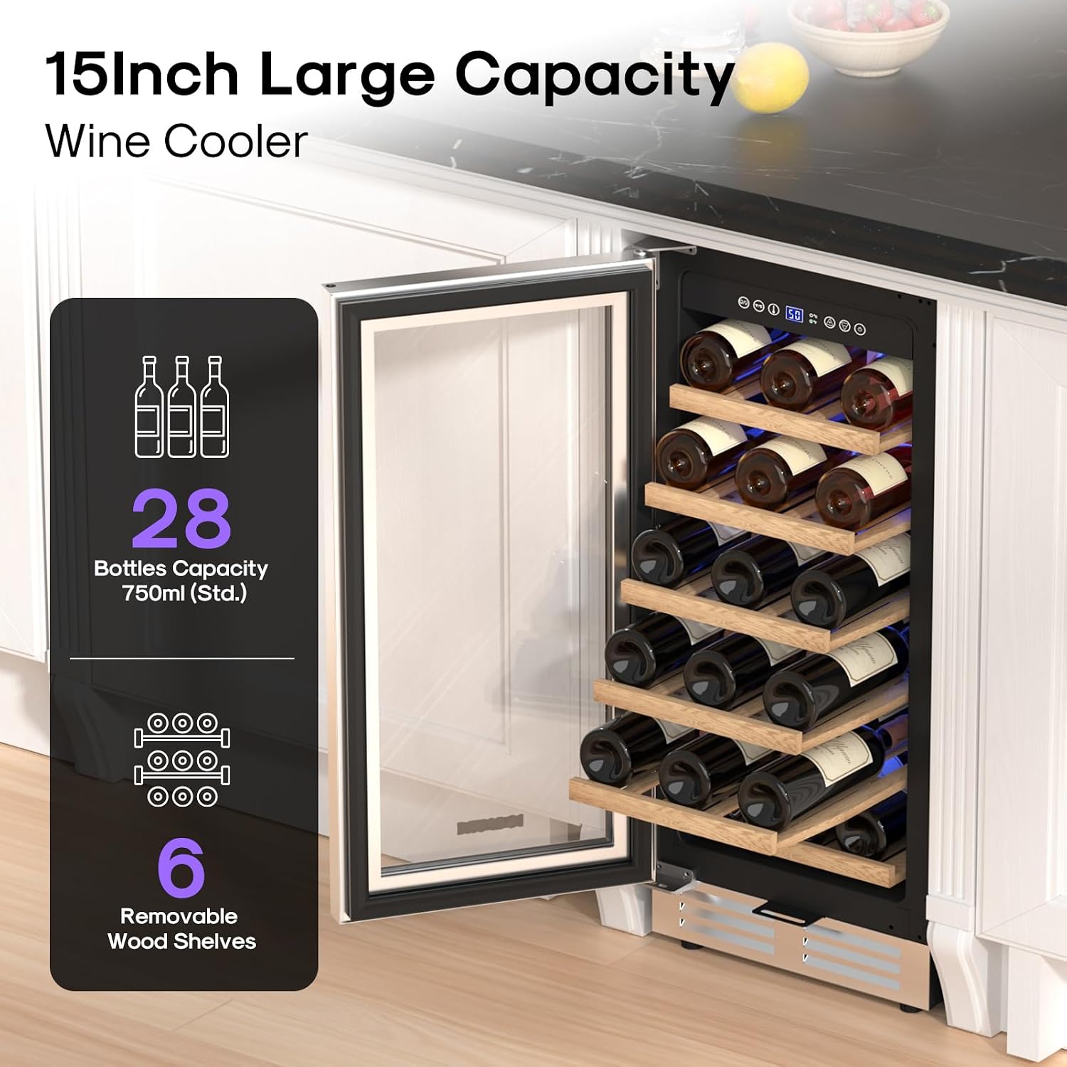 Thumbnail 1 de ICEPURE 15-Inch Wine Cooler, 28-Bottle Capacity, Single Zone, Glass Door
