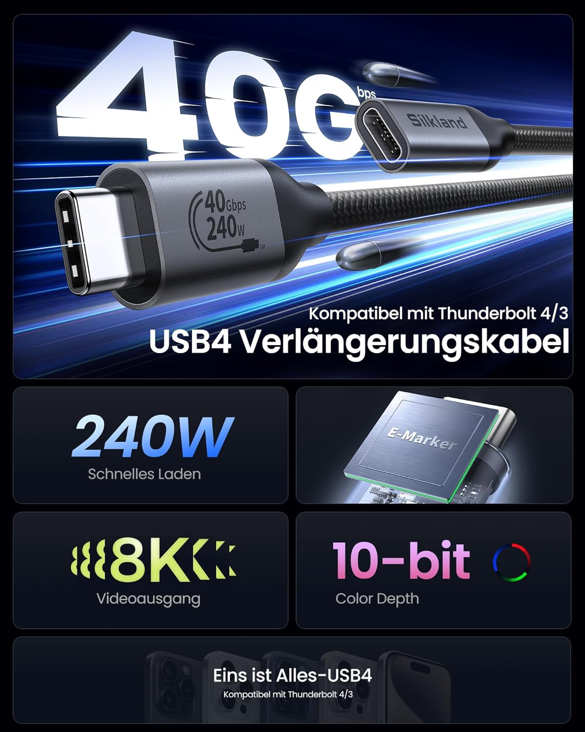 Thumbnail 1 de Silkland USB4 Verlängerung 40 Gbps 1,5 m