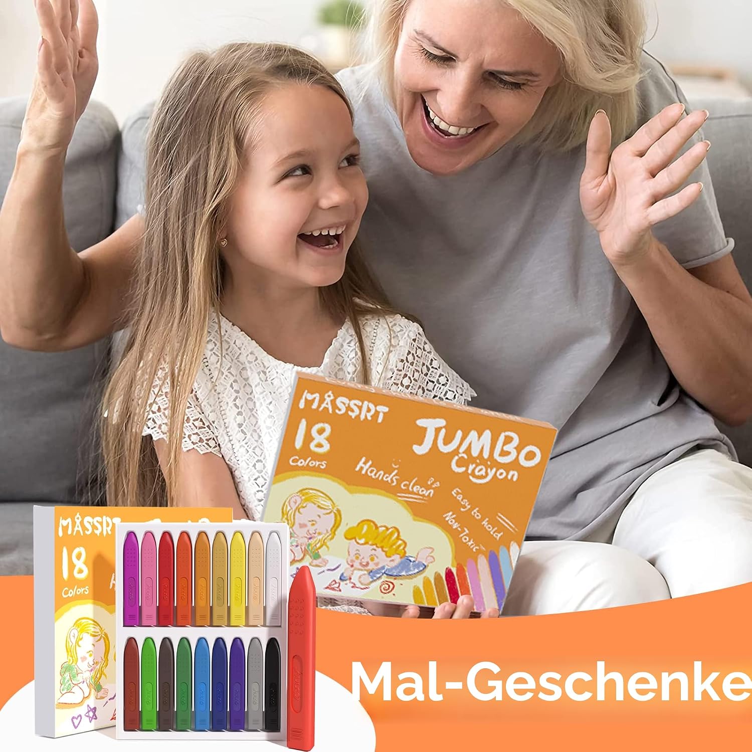 Detalle 2 de Dreikant Jumbo Wachsmalstifte für Kleinkinder – Ungiftig, Abwaschbar und Leicht zu Halten