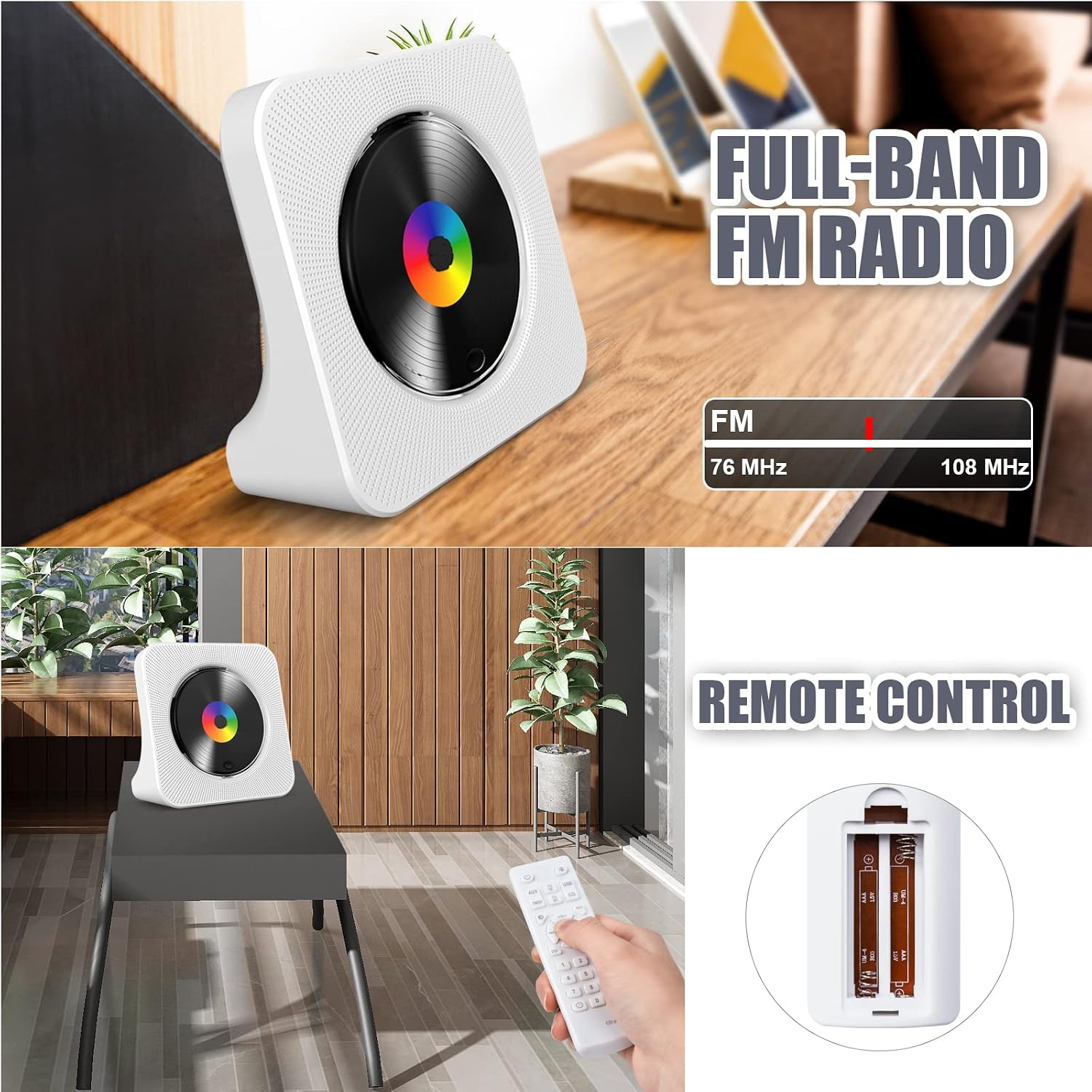 Detalle de Lecteur CD de Bureau Gueray 6-en-1 avec Bluetooth, Hi-Fi intégré et écran LED