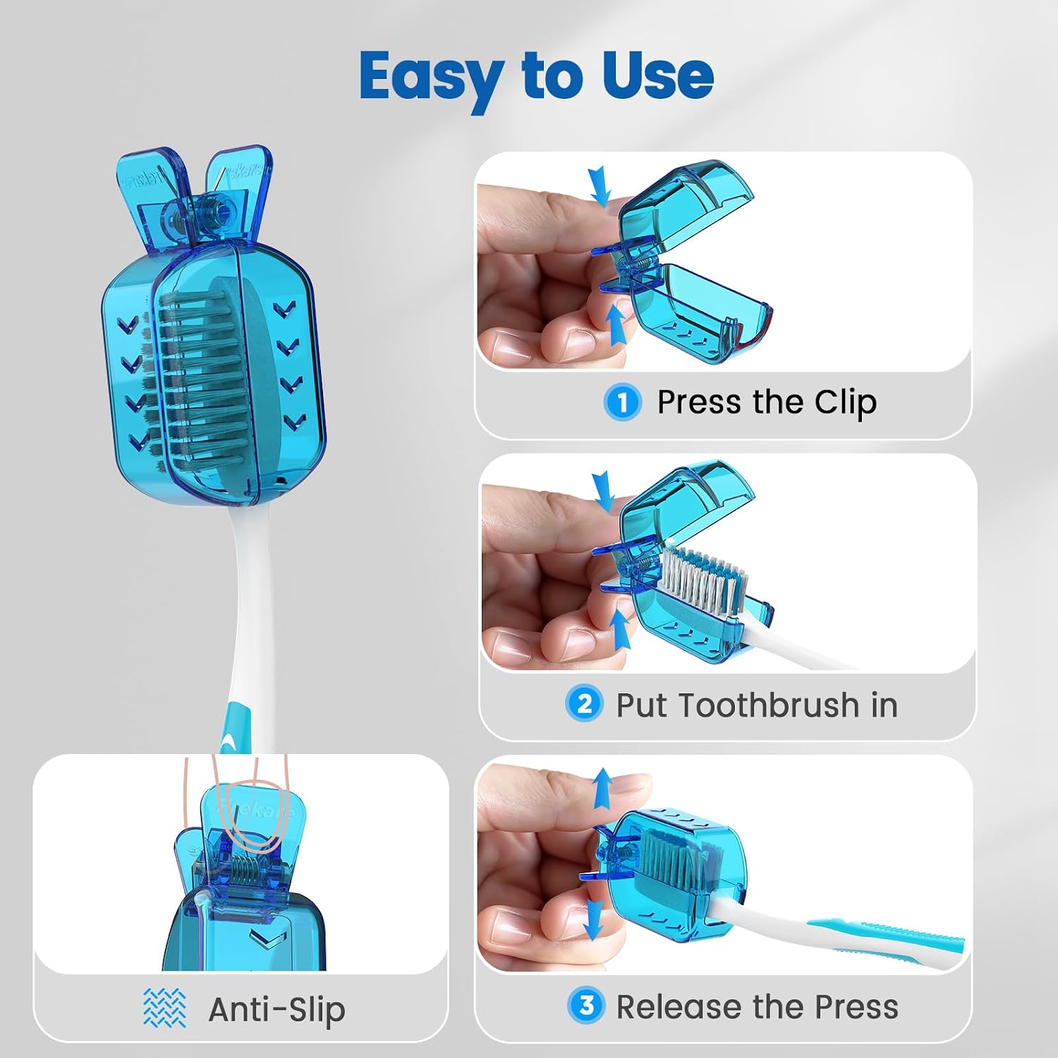 Detalle de Frekare Toothbrush Covers Caps - Clip-On Protector for Travel and Home (6 Pack, Transparent)