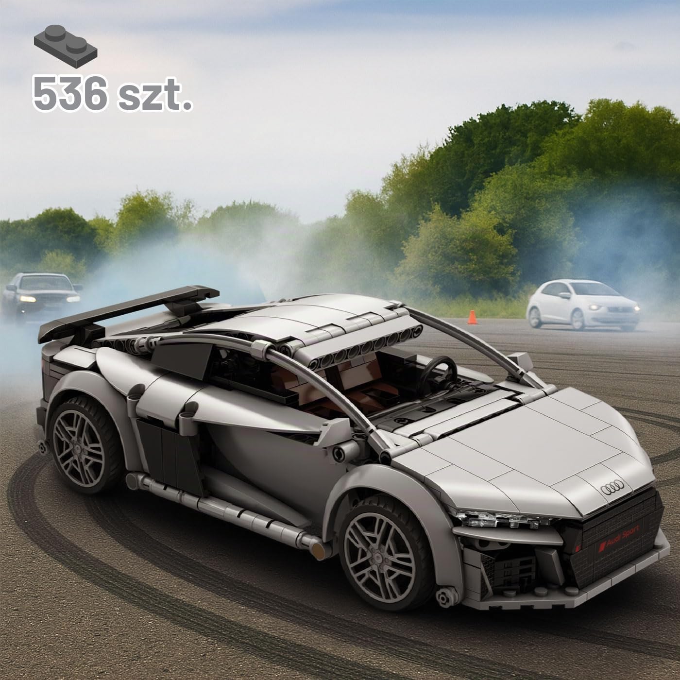 Detalle de JAMARA 402898 CaDA Audi R8 Coupé 1:14 – model RC z klocków, 536 elementów
