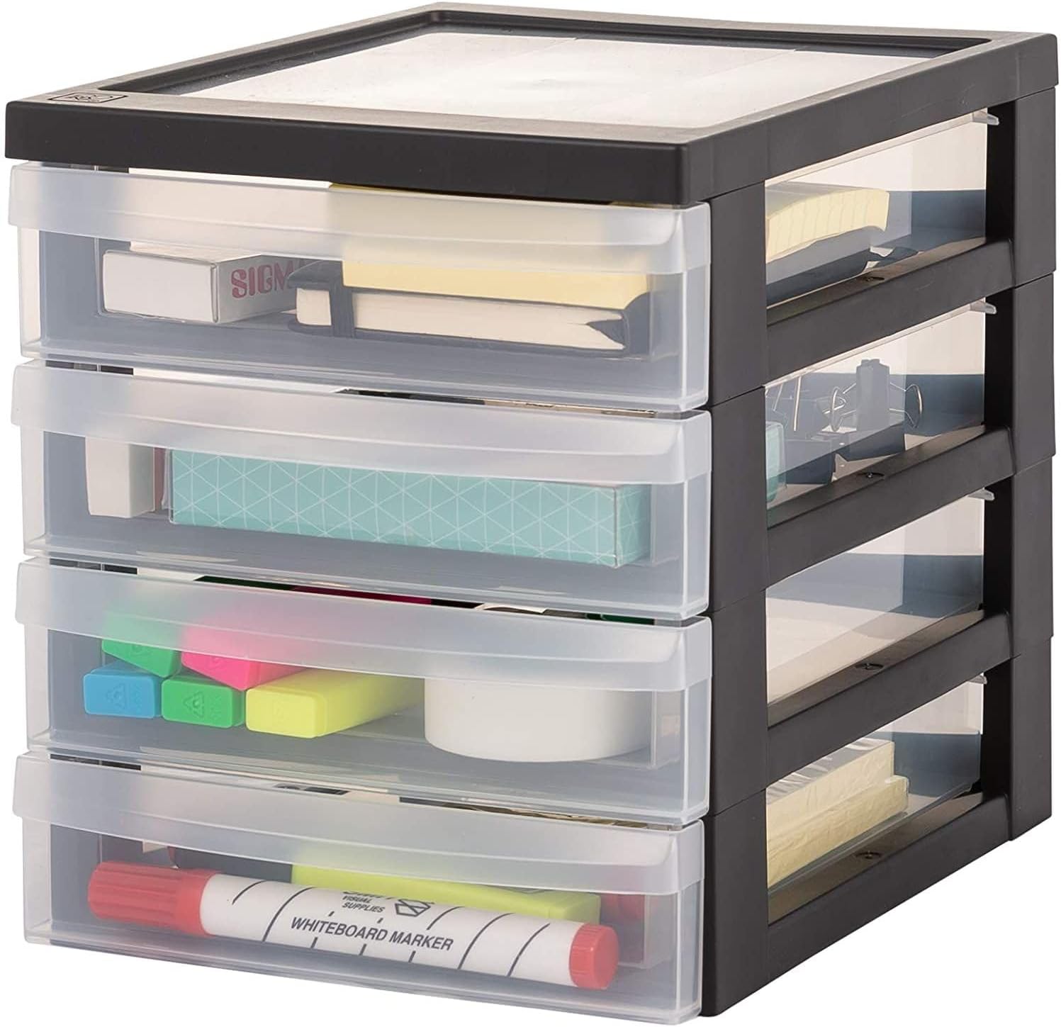 Thumbnail 5 de Iris Ohyama Cassettiera in Plastica, 4 Cassetti, Set da 2 – Portanoggetti BPA-free, Nero Trasparente, formato A5, apertura facile