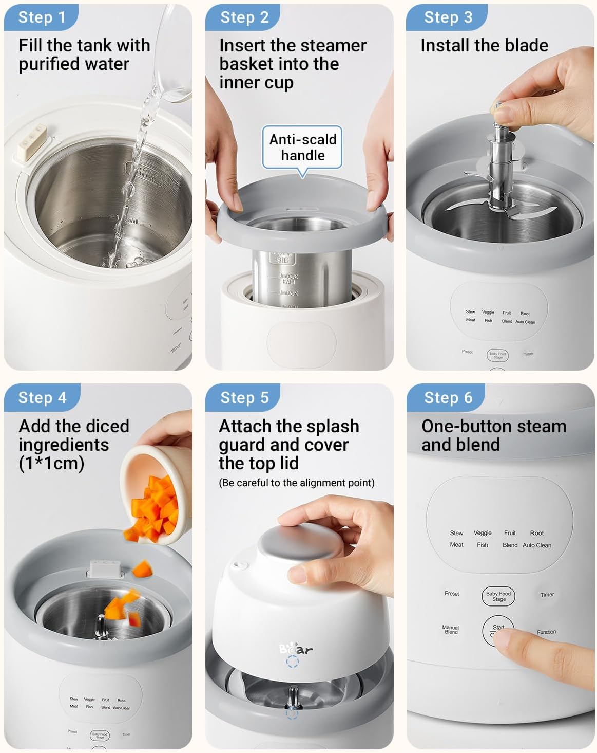 Thumbnail 6 de Bear NutriEase SJJ-F04Q3 Baby Food Maker, 3-Stage Texture, Stainless Steel