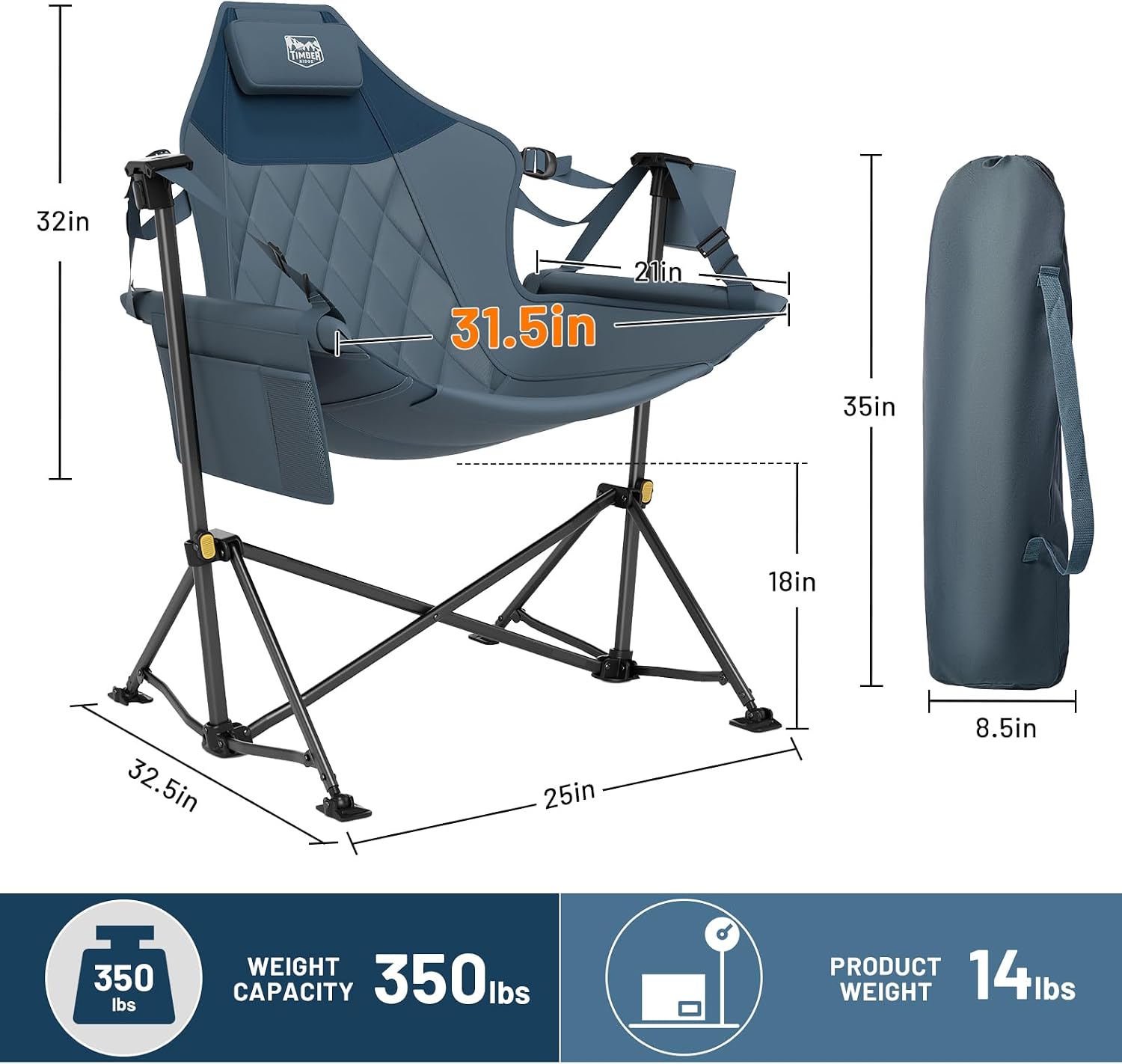 Detalle de TIMBER RIDGE Hammock Camping Chair 350 lb Capacity