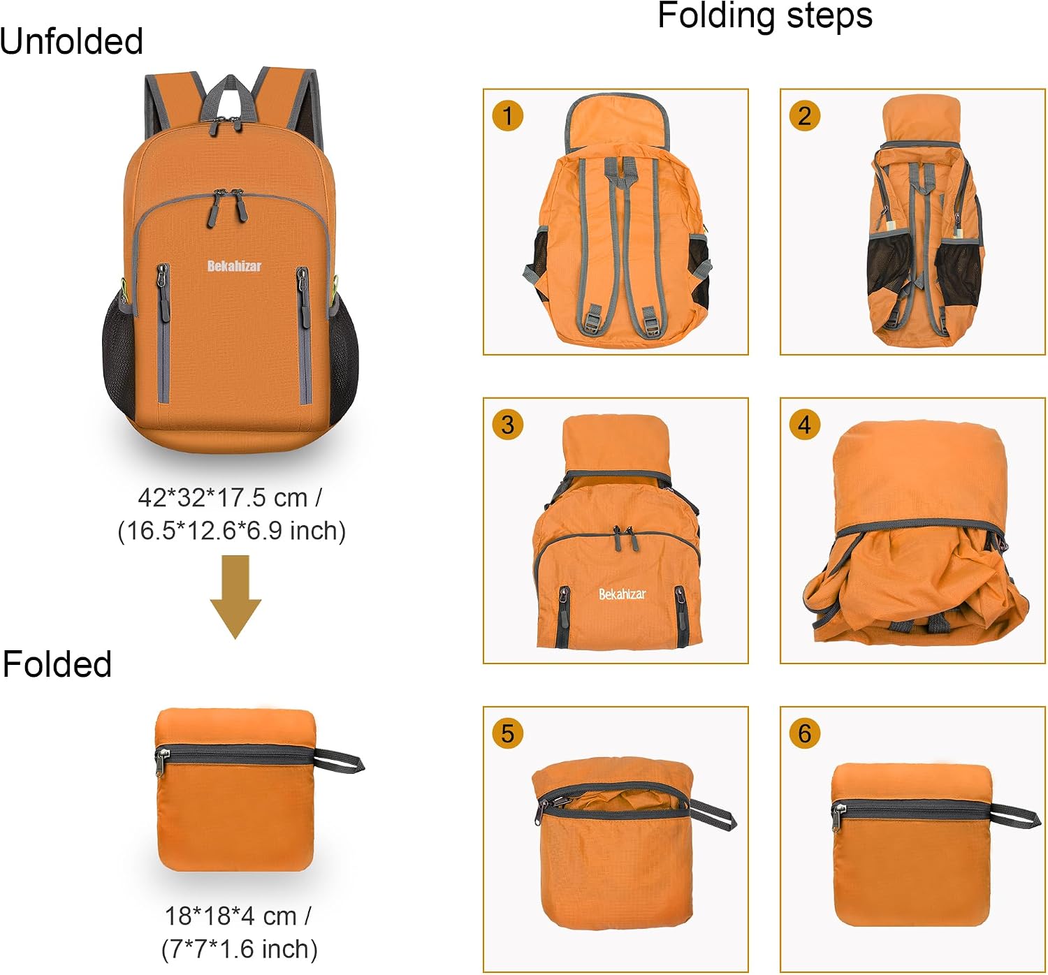 Detalle de Bekahizar 20L lightweight foldable hiking backpack