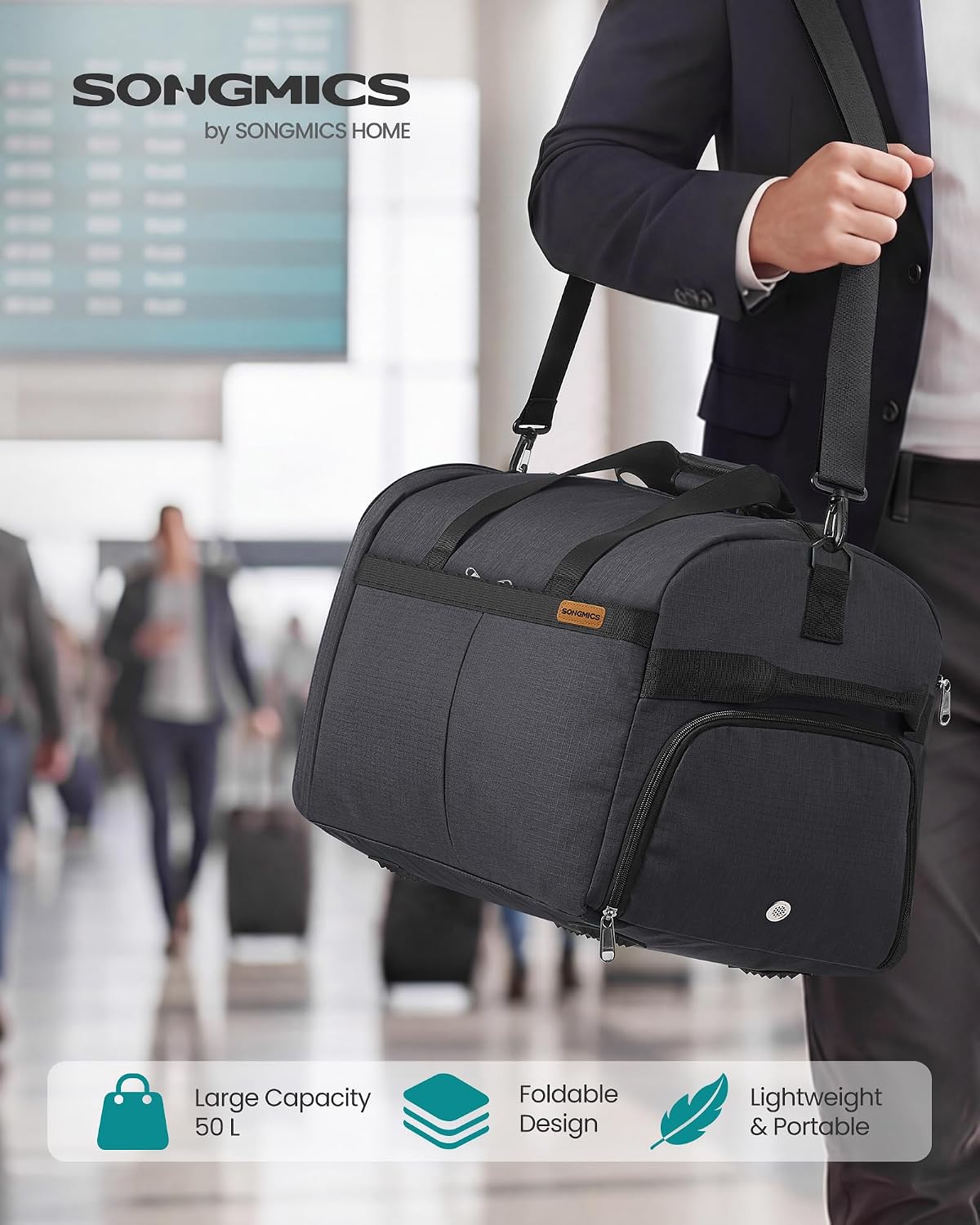 Detalle de SONGMICS RBF050G101 50 L Foldable Travel Bag with Shoe and Wet Pockets