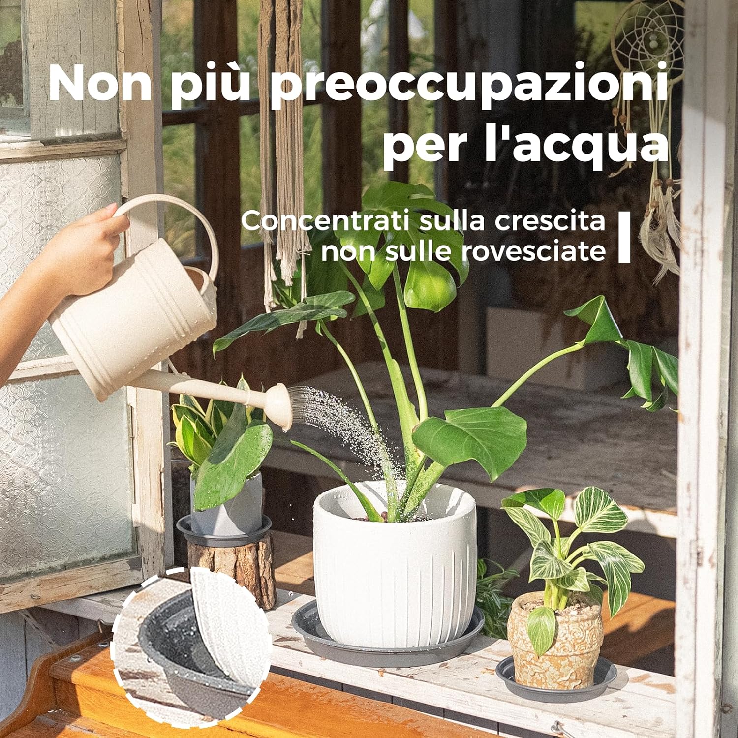 Thumbnail 3 de Bamworld Kit di 5 Sottovasi Rotondi 25/22/18/15/13 cm – Vassoi in Plastica Resistente e Impermeabili