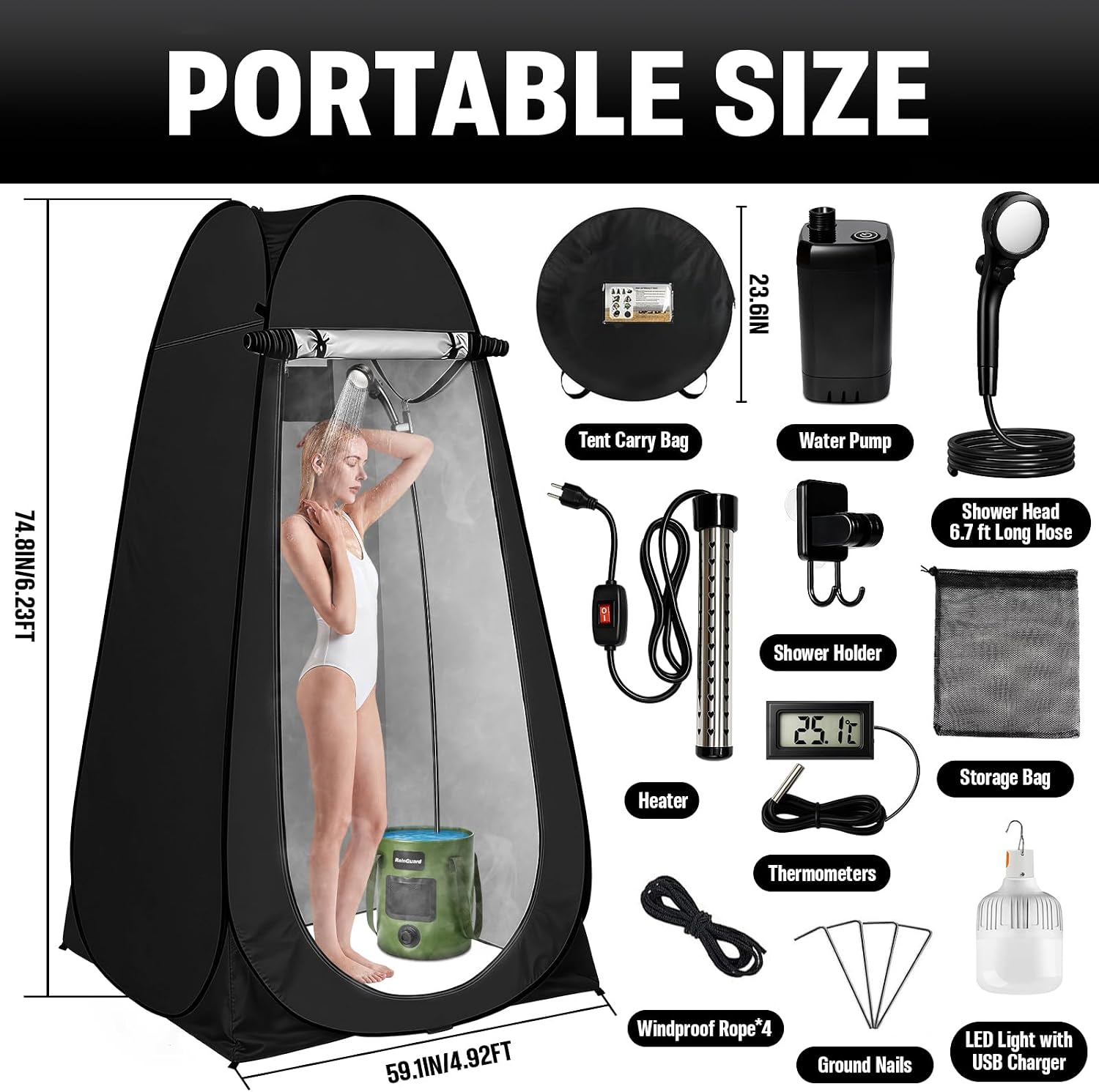 Detalle 2 de Motivekit Portable Camping Shower Kit, 6.6-Gallon Bucket