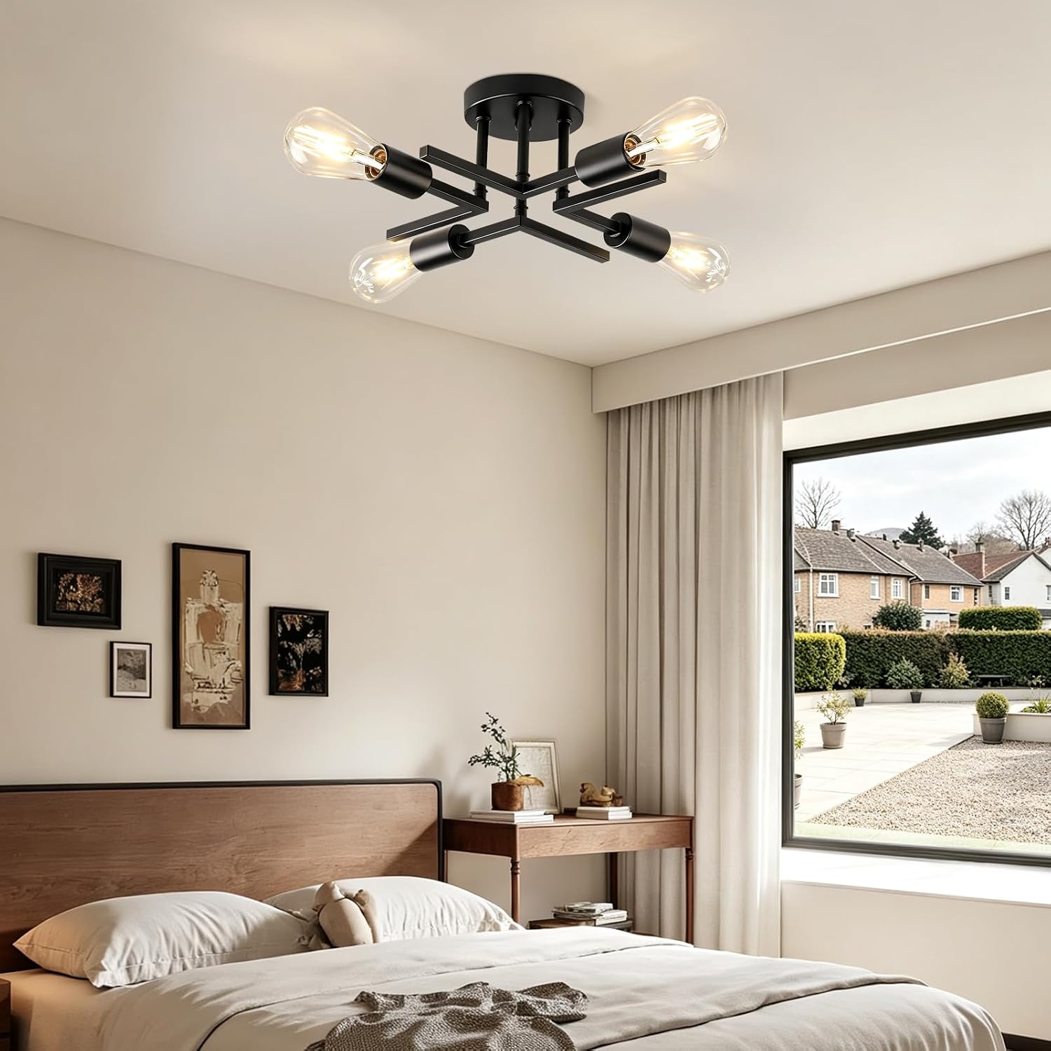 Detalle 1 de SANGFOR ceiling light, 4-Light Matte Black Semi-Flush Sputnik Fixture