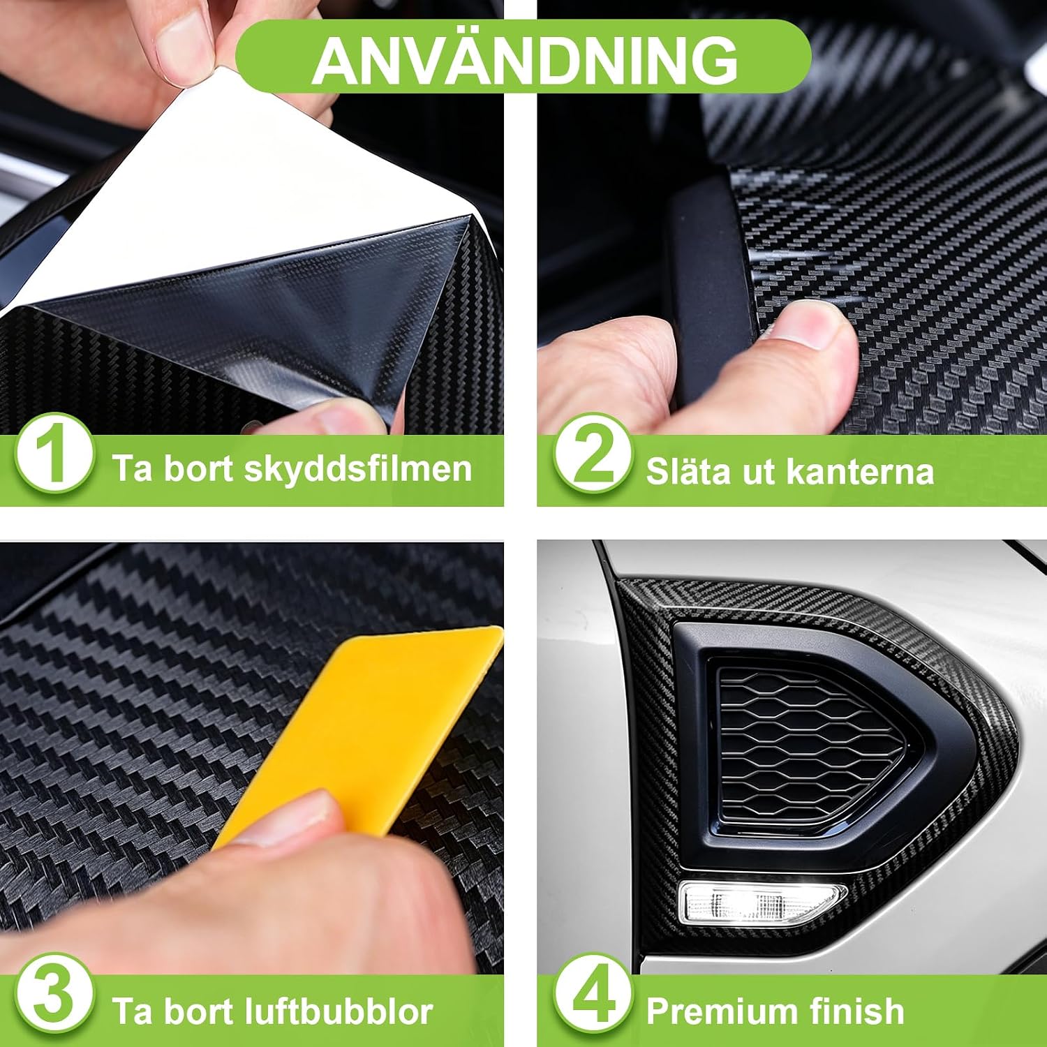 Thumbnail 6 de Spurtar kolfibervinyl för bil, svart 3D-folie 30,5 × 152 cm