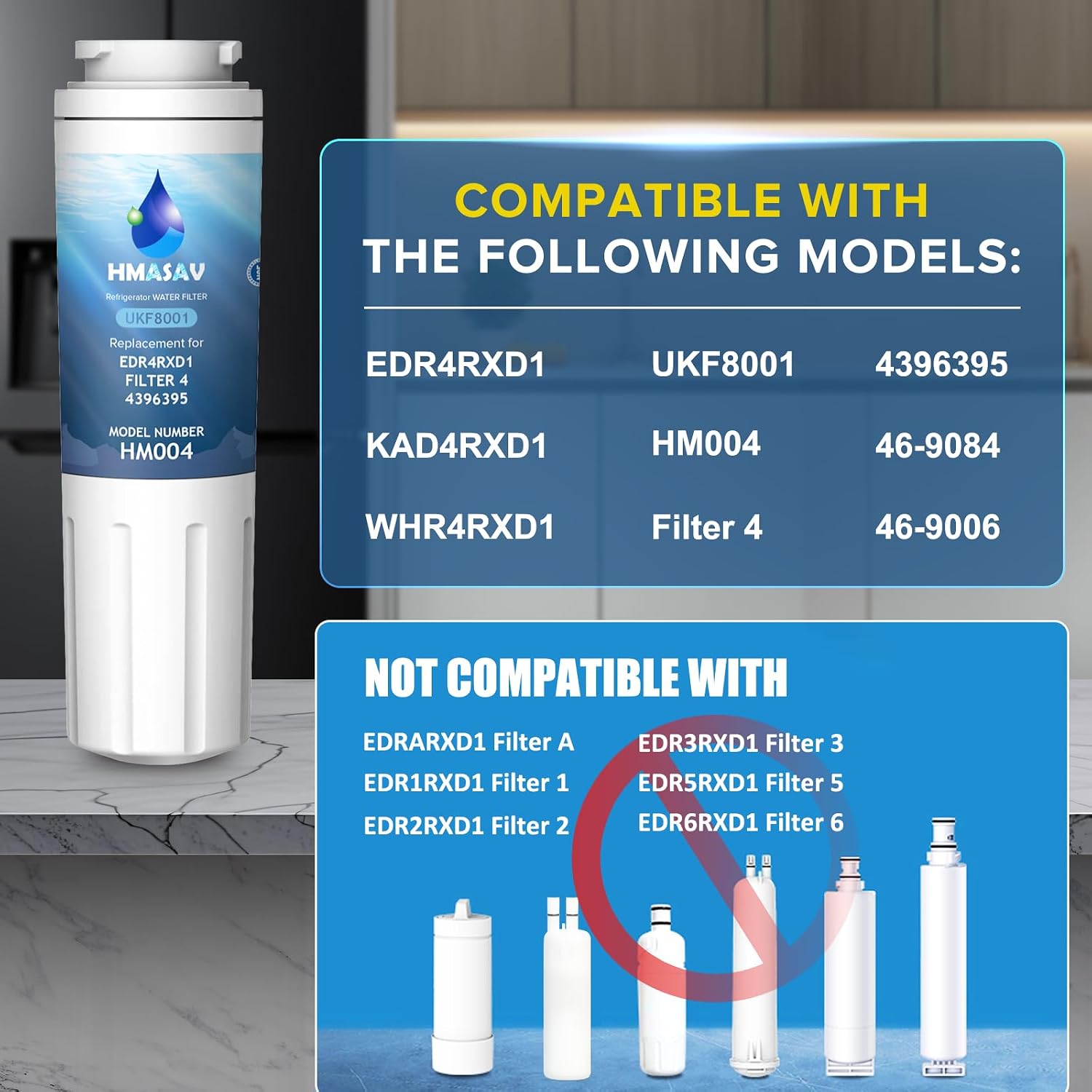 Detalle de HMASAV HM004 Refrigerator Water Filter, 3-Pack for Everydrop Filter 4