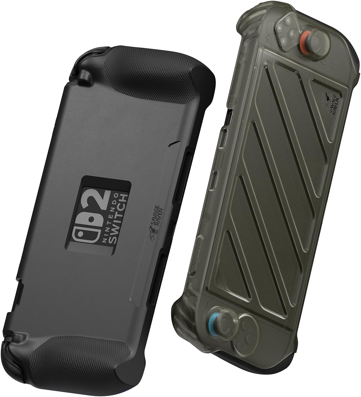 Detalle de Savage Raven StandGrip Front Cover Bundle für Nintendo Switch 2 – Hard-Shell Front Cover Smoky Black + StandGrip Textured Grips