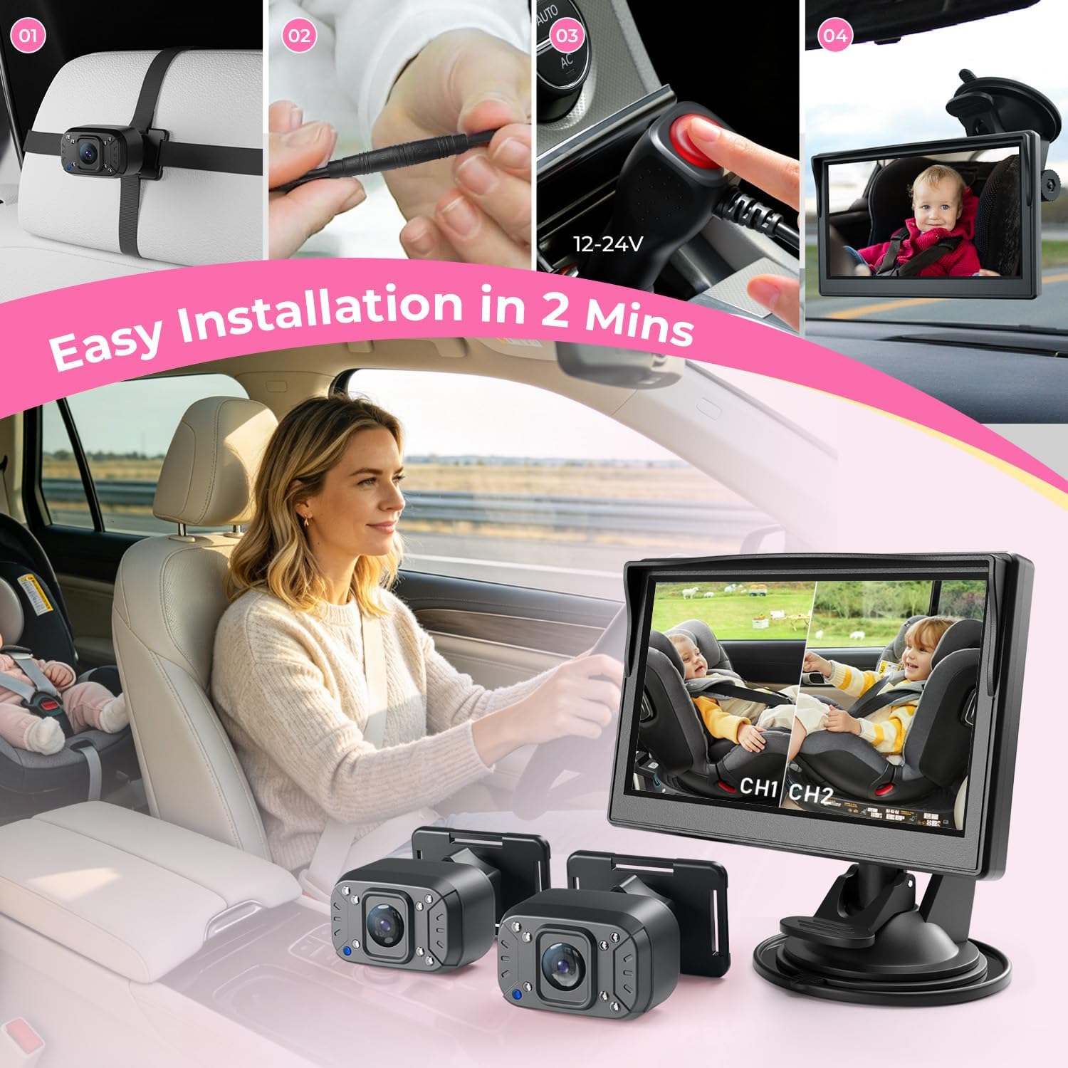 Thumbnail 6 de Itomoro ACZ403 Dual Baby Car Camera, 1080p Split-Screen, 940nm Night Vision