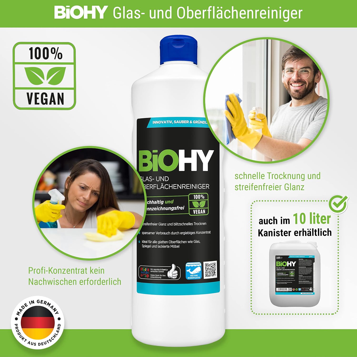 Detalle de BIOHY zestaw do czyszczenia szyb i powierzchni, koncentrat 10 l z akcesoriami
