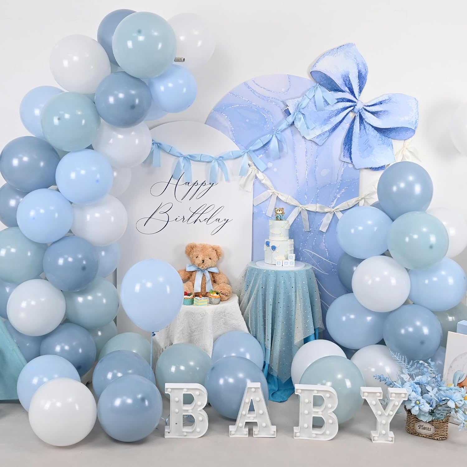 Thumbnail 6 de Dusty Blue Balloons Set — 60-Pack, 12-Inch Fog Slate & Matte White Latex Balloons for Baby Showers, Weddings, and Celebrations