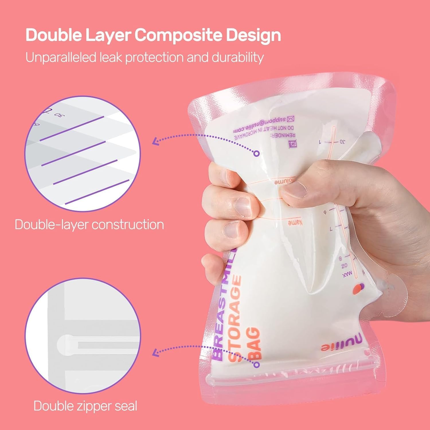 Thumbnail 3 de Nuliie 120 Pcs Breast Milk Storage Bags with Pour Spout and Pre-Sterilised Design