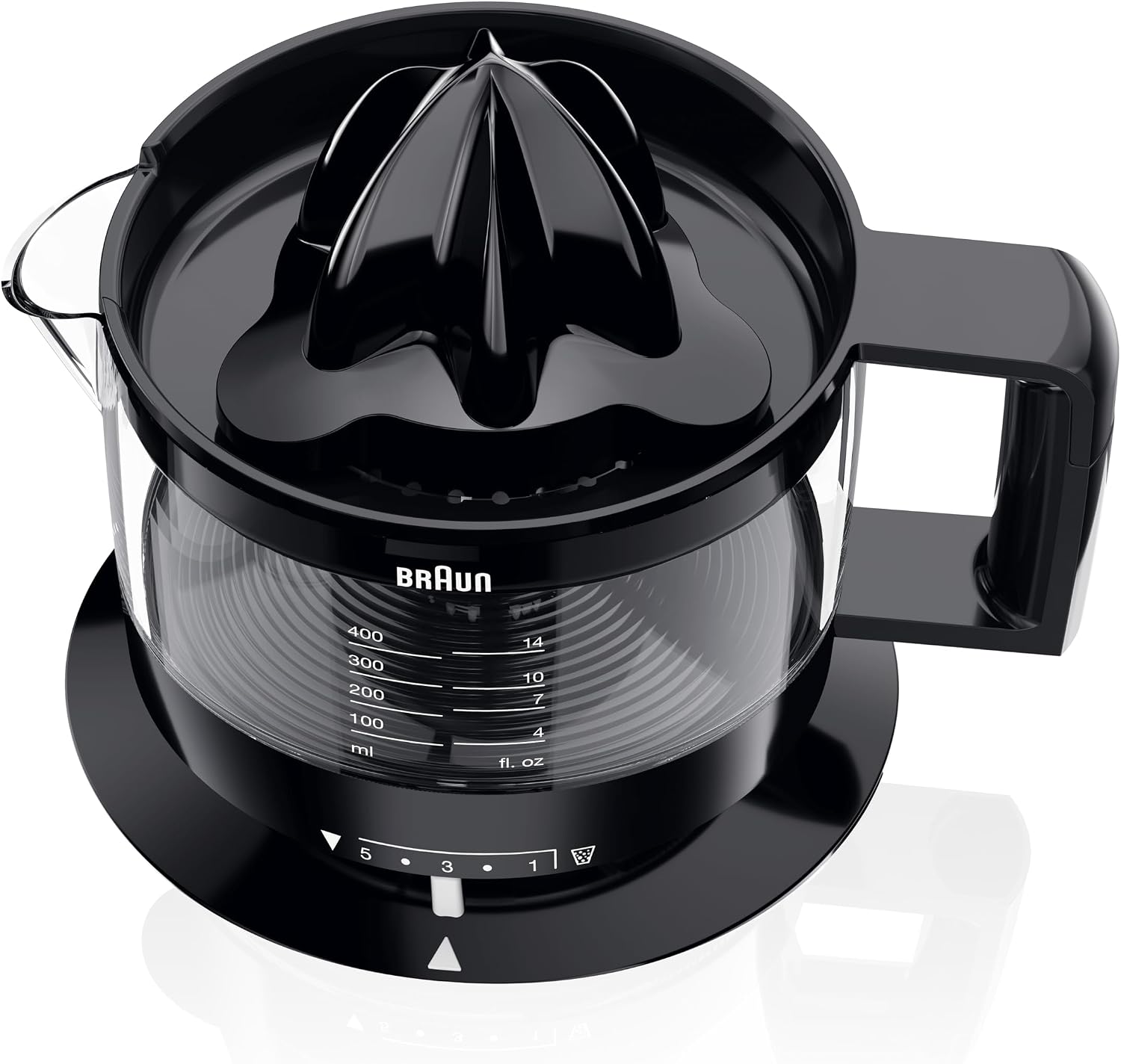 Detalle de Braun CJ3000BK spremiagrumi con rotazione destra/sinistra e avvio/arresto automatici, caraffa 350 ml