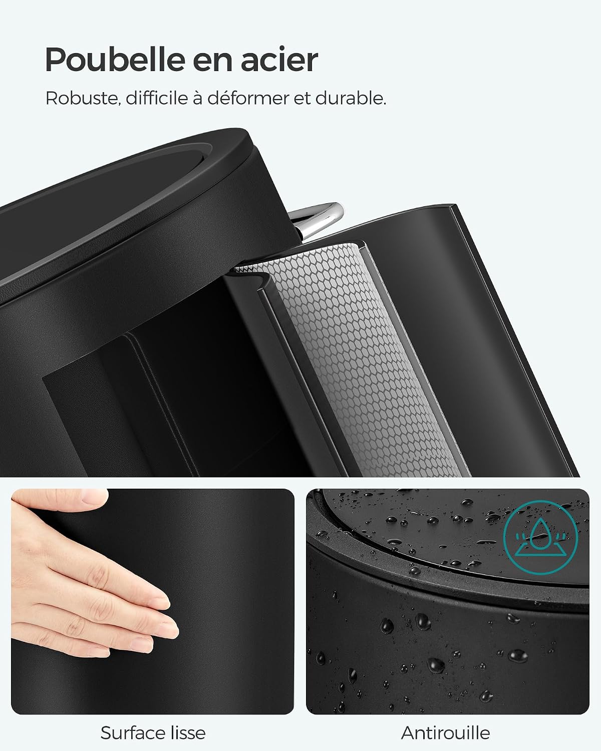Detalle 2 de SONGMICS Poubelle 3L Noir d’Encre