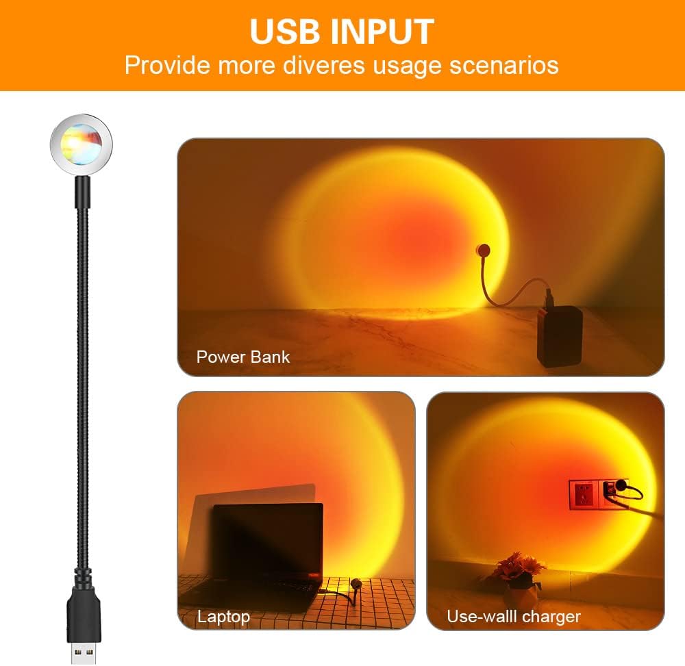 Detalle de OSDUE projektor zachodu słońca USB LED, 7 kolorów i regulacja 360°