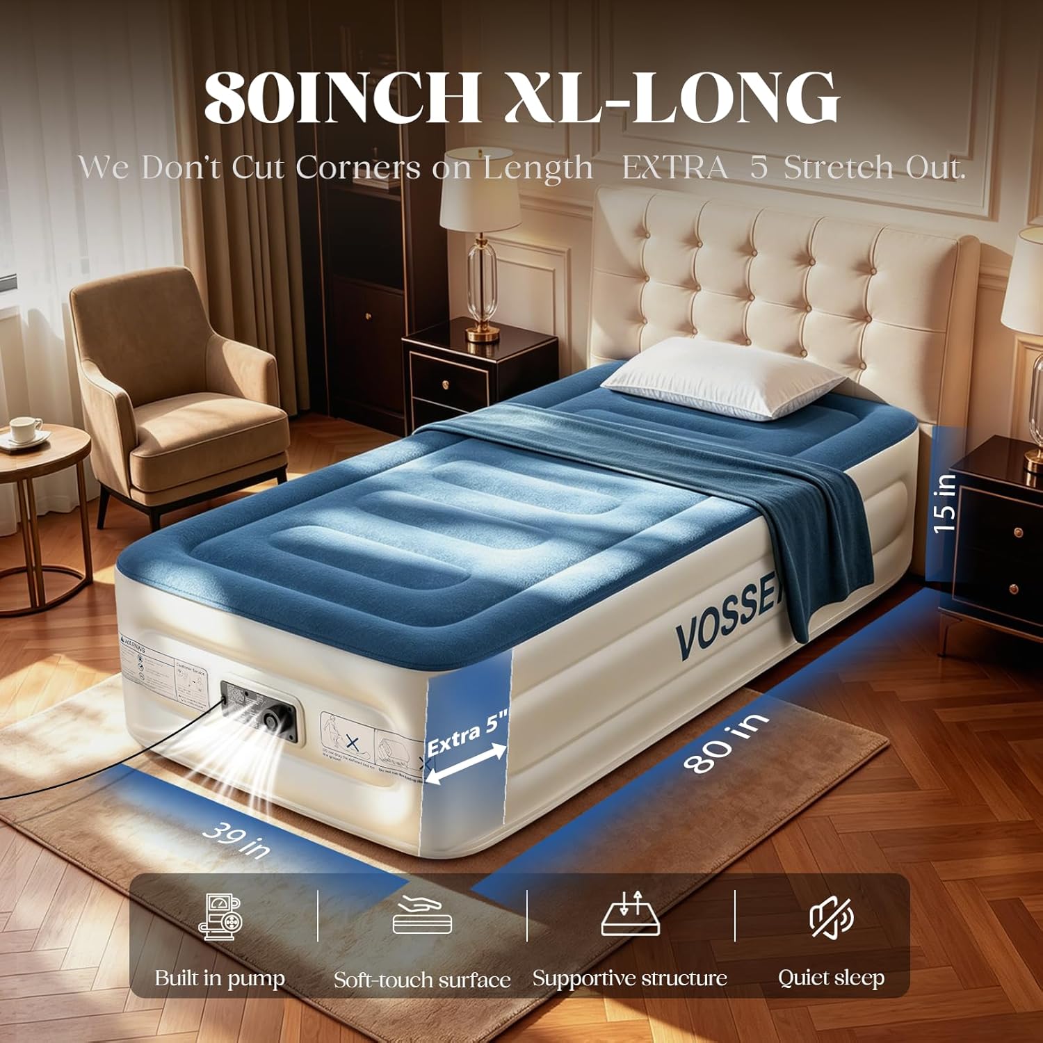 Detalle 2 de VOSSER Twin Air Mattress with Built-in Pump ⚙