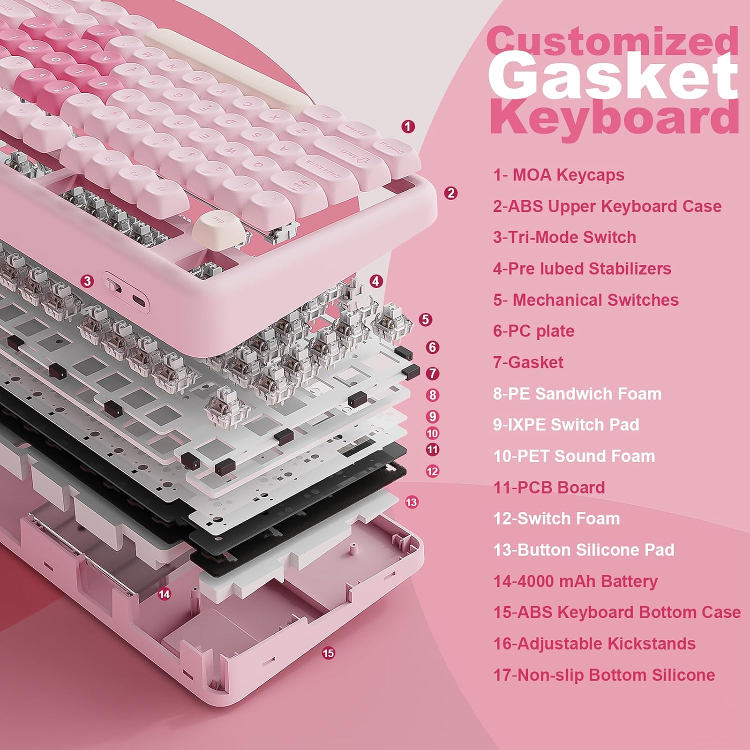 Thumbnail 3 de YUNZII B87 Wireless Mechanical Keyboard with 87-Key TKL, QMK/VIA, Gasket Mount, and Hot-Swap RGB