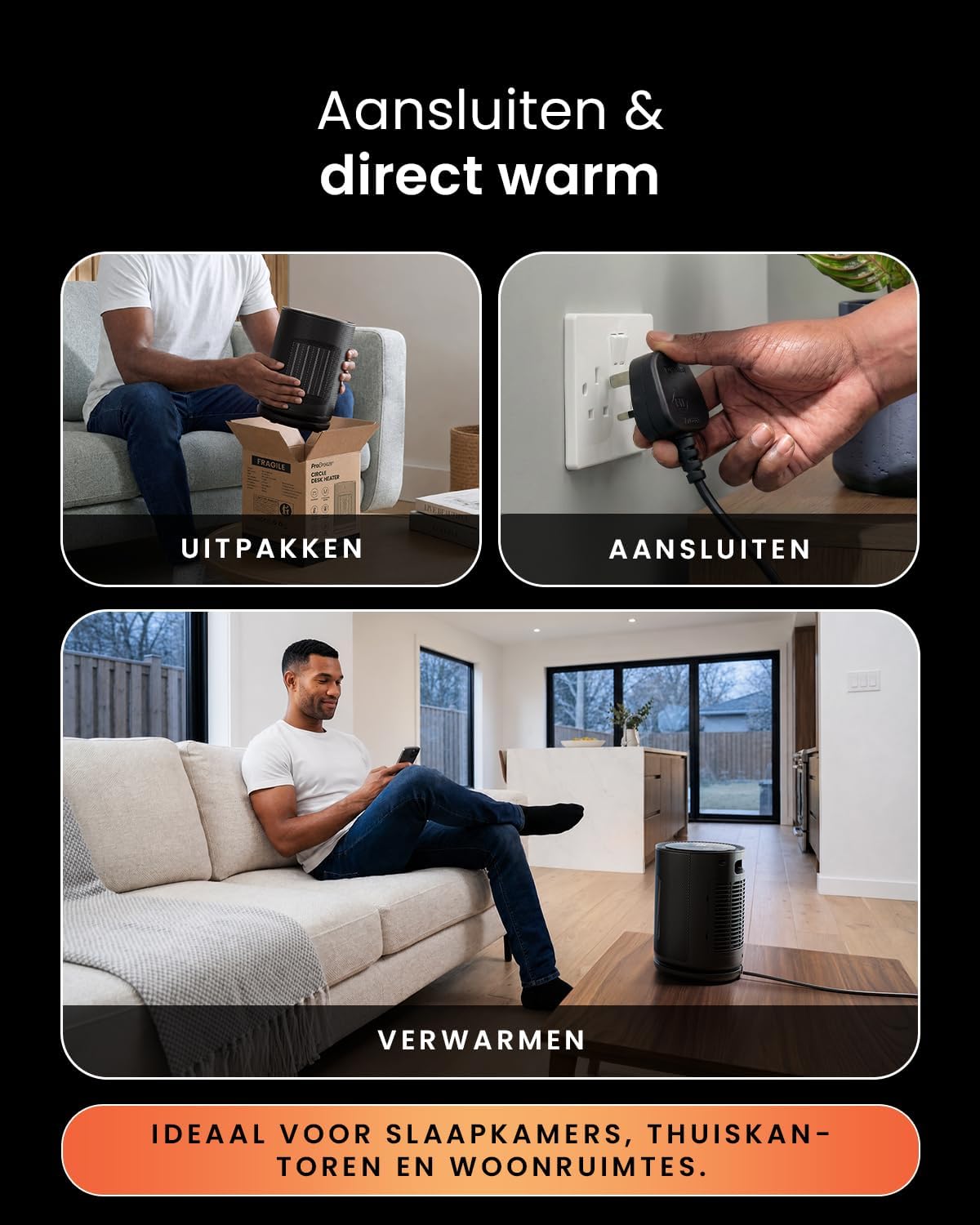 Detalle de Pro Breeze PB-H-26B-EU keramische kachel 1800 W met 75° oscillatie