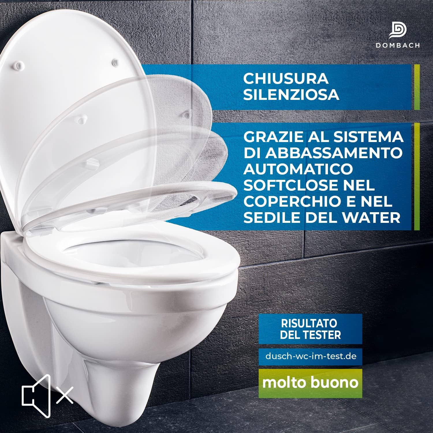 Detalle de Dombach Kaiana Coperchio Water - Tavoletta Water Oval Bianco, Antibatterico e Ammortizzato