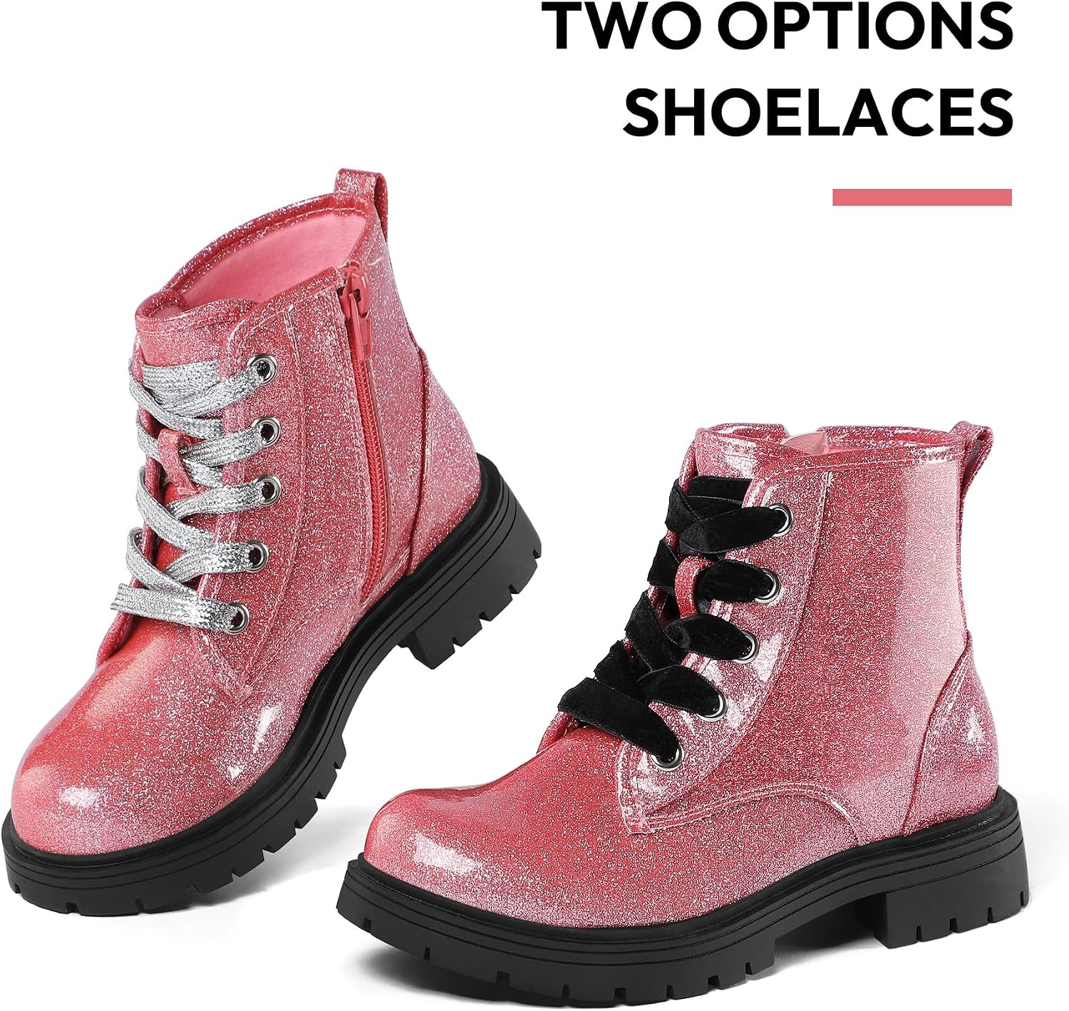 Detalle de K KomForme Girls’ Glitter Combat Ankle Boots with Side Zipper