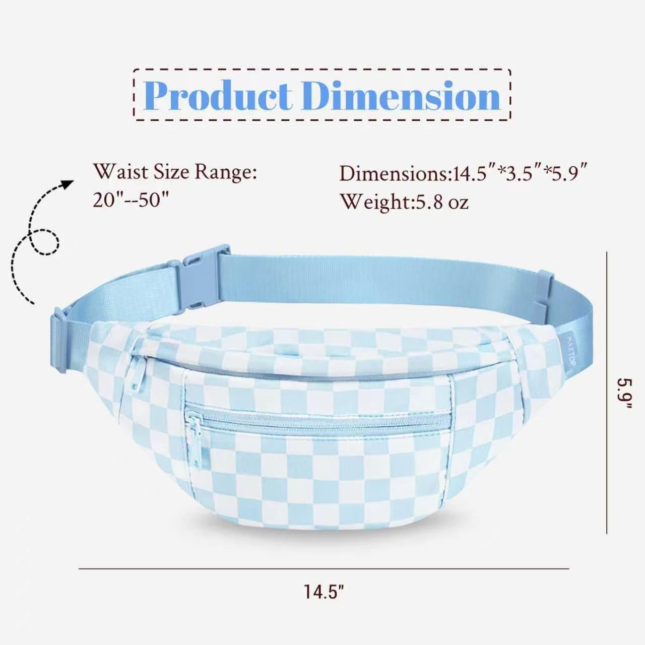 Detalle de MAXTOP Large Crossbody Belt Bag with Four Zippered Pockets, Checkered Design