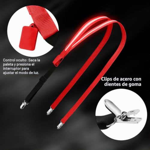 Detalle de Alaoo Gafas LED Luminosas, 3 piezas (corbata, pajarita y tirantes) en rojo