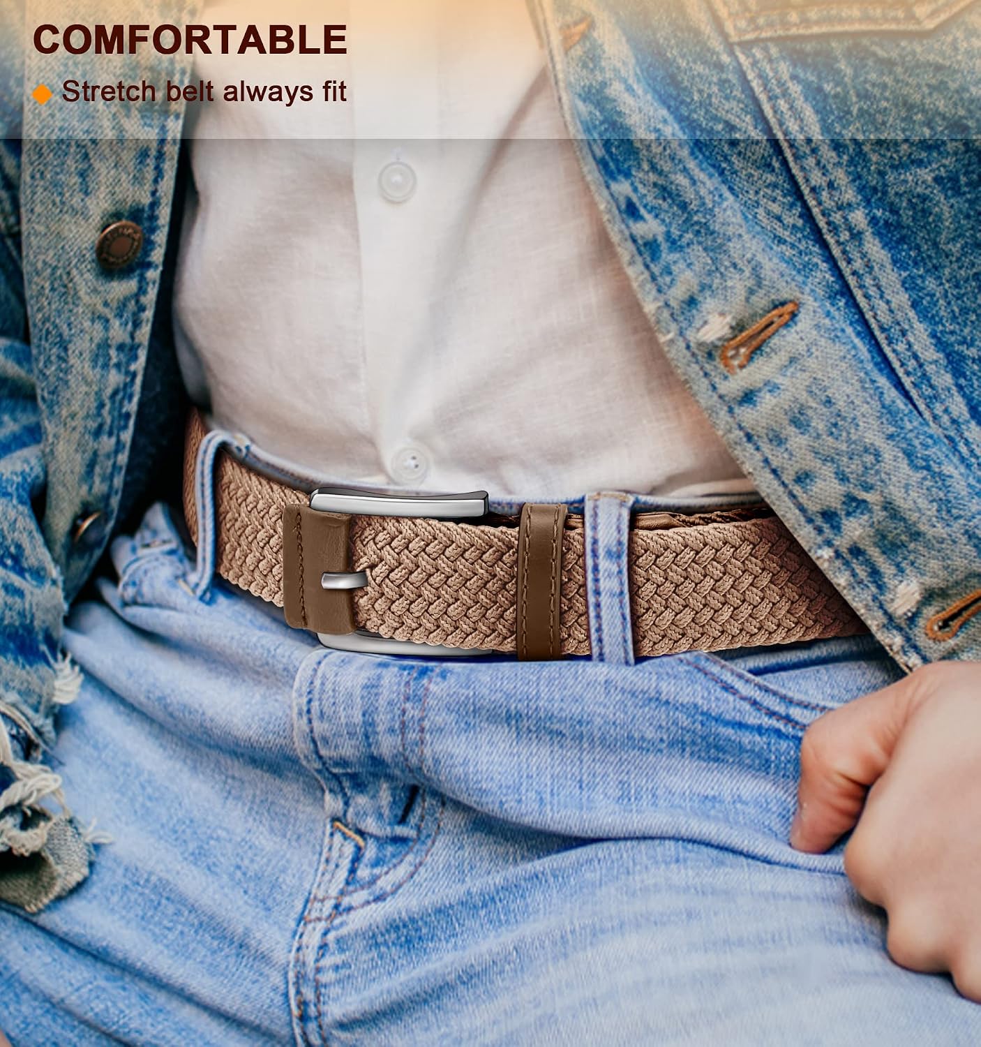 Thumbnail 6 de BULLIANT Mens Belt: Elasticated Stretch Weave Belt 1 3/8" – Casual Braided Golf Belt for Men and Women