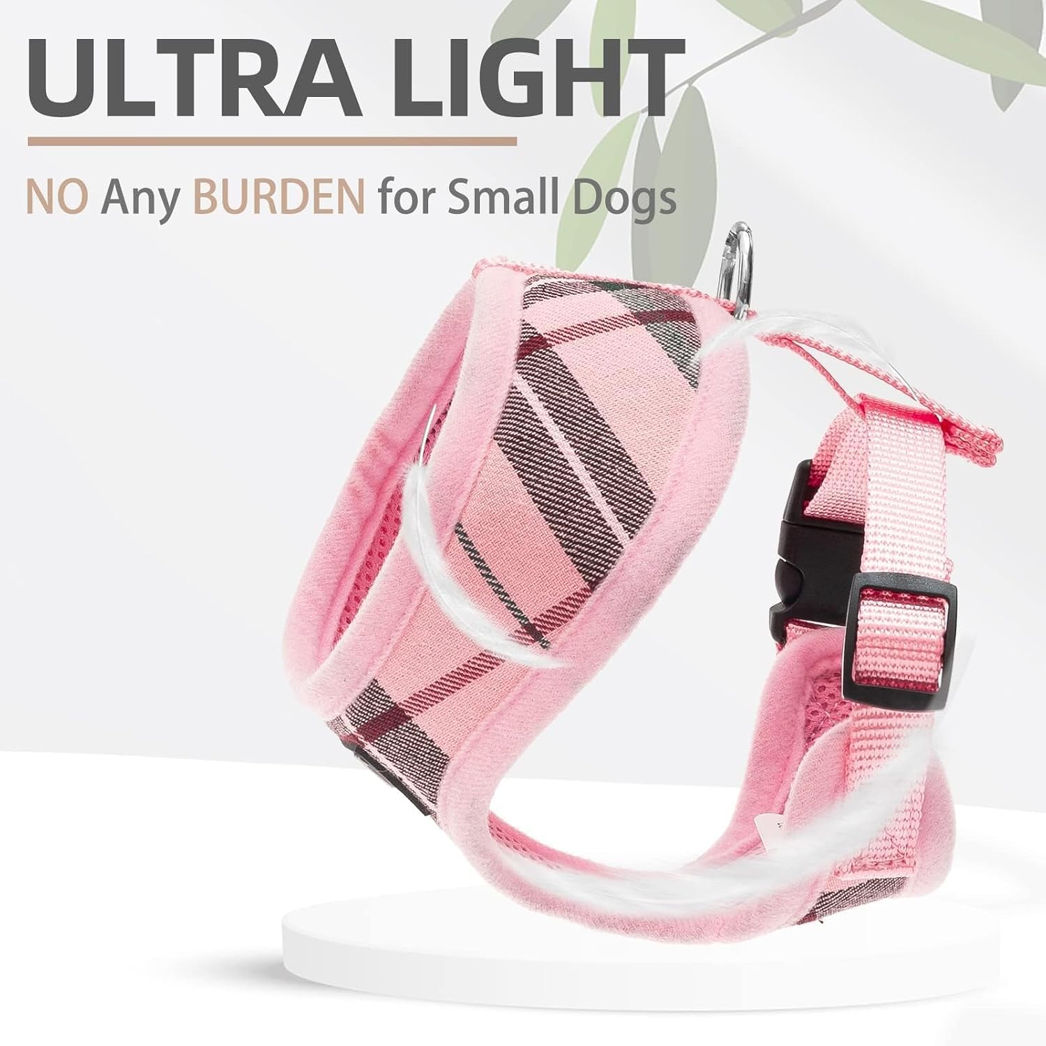 Detalle de PUPTECK BH001_NPINKXS XS Dog Harness and Leash Set, Light Pink Plaid