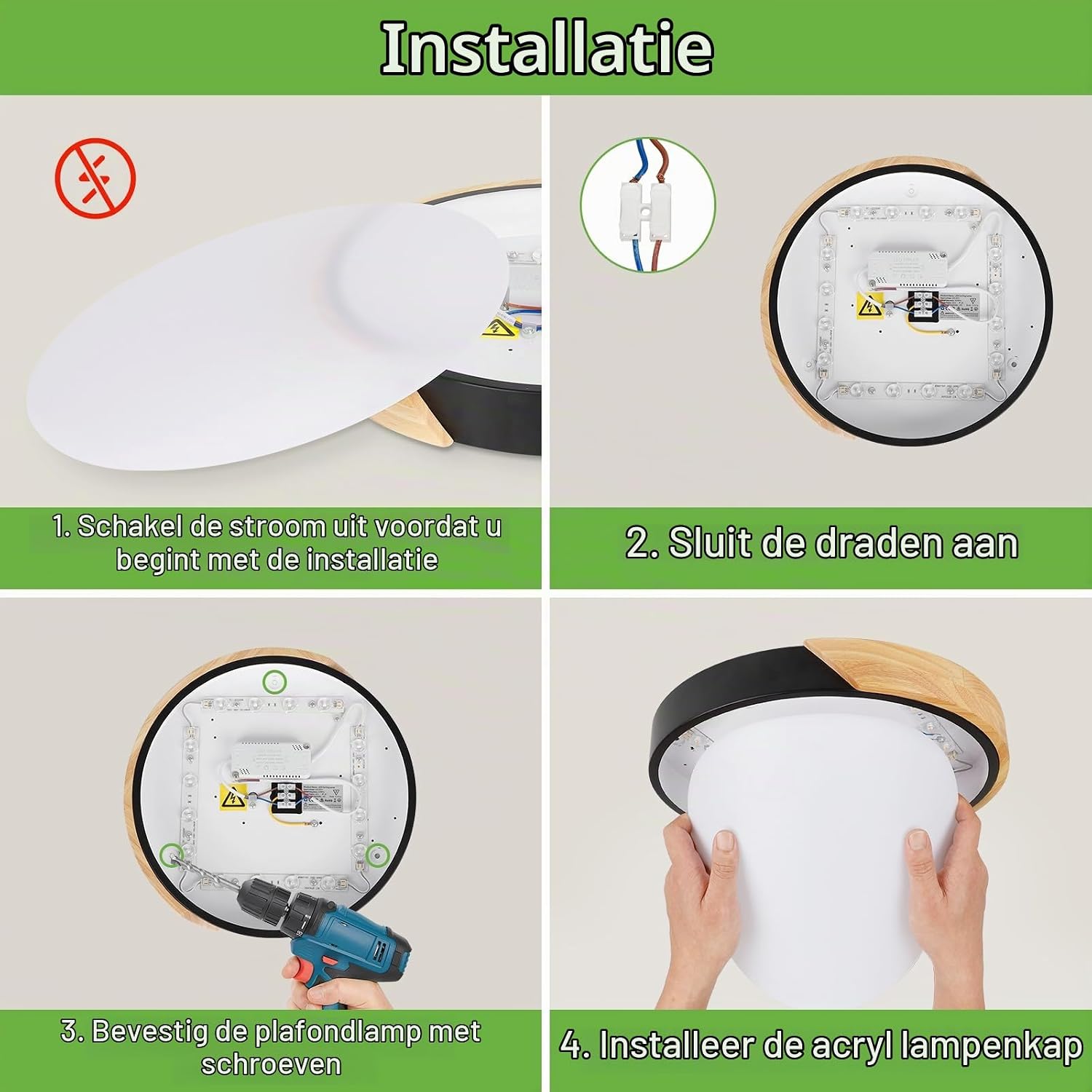 Thumbnail 5 de Kimjo 963 24W houten LED-plafondlamp Ø30 cm, zwart en rond
