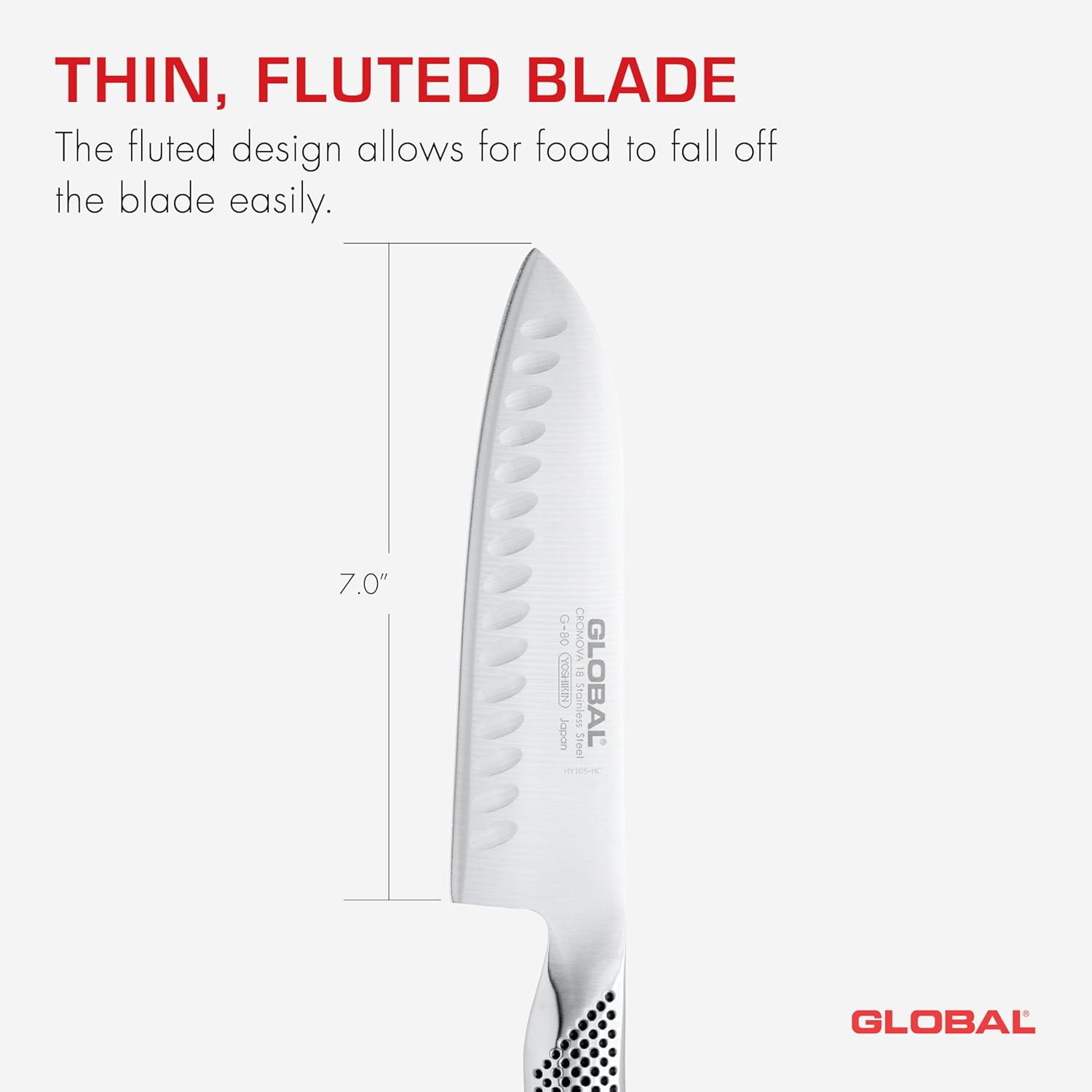 Detalle de Global 71G80 Santoku Knife, 7-Inch Fluted Stainless Steel Blade