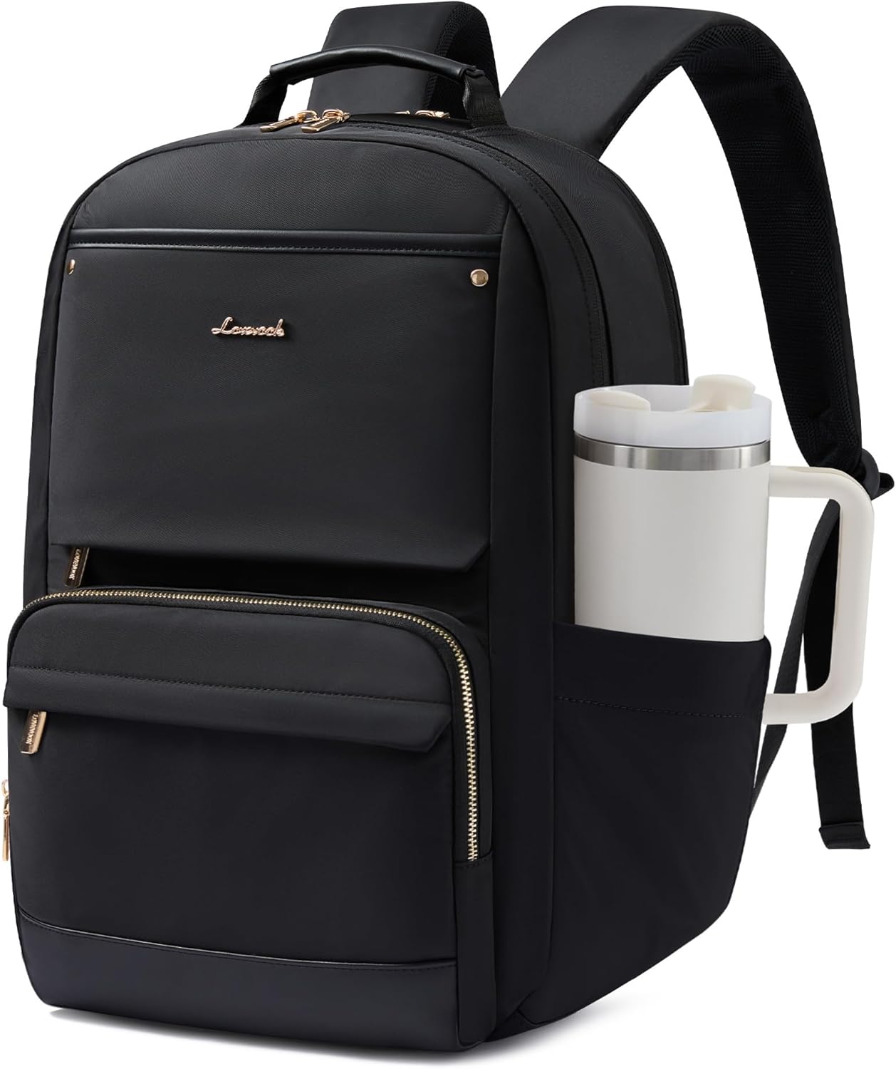 Detalle de LOVEVOOK Damen-Rucksack für 15,6 Zoll Laptop – wasserdicht, mit gepolstertem Fach & Seitentasche für Trinkflasche