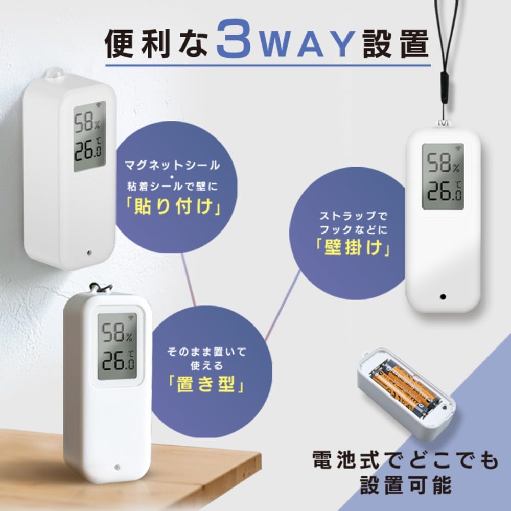 Detalle de エジソンスマート DTS-TH13WH 温湿度センサー IP65防塵・防水、アプリ通知対応