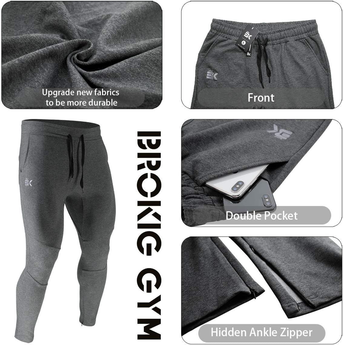 Detalle 1 de BROKIG BK-JDK-07 Men's Jogger Track Pants with Ankle Zip and Inner Pocket