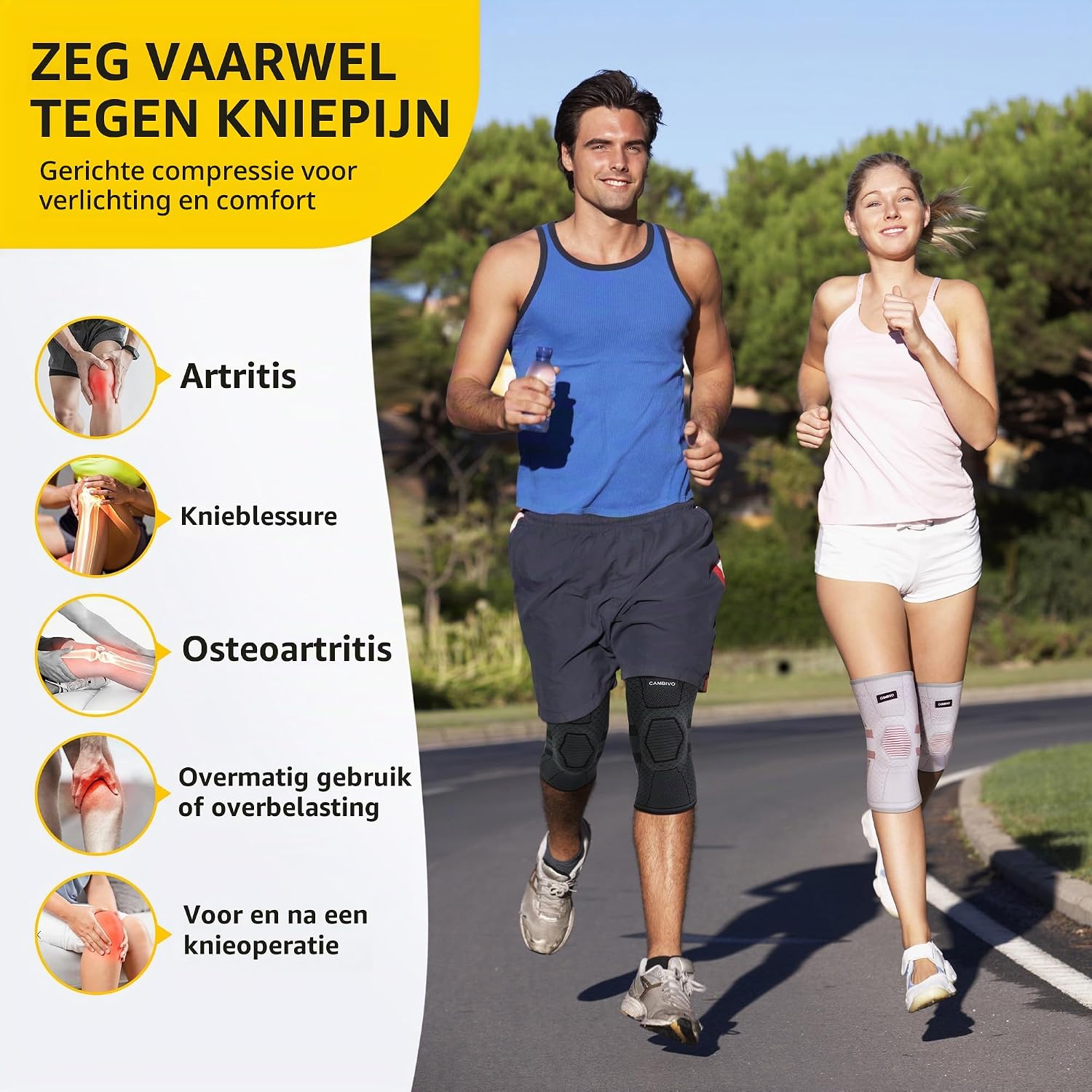 Detalle de CAMBIVO NS40 kniebrace, set van 2 met gelpad en zijdelingse stabilisatoren