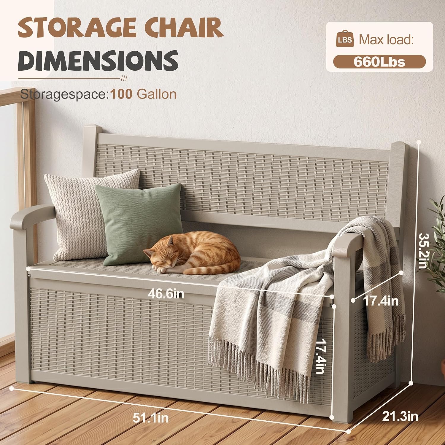 Detalle de EFU Outdoor Storage Bench, 130 Gallon