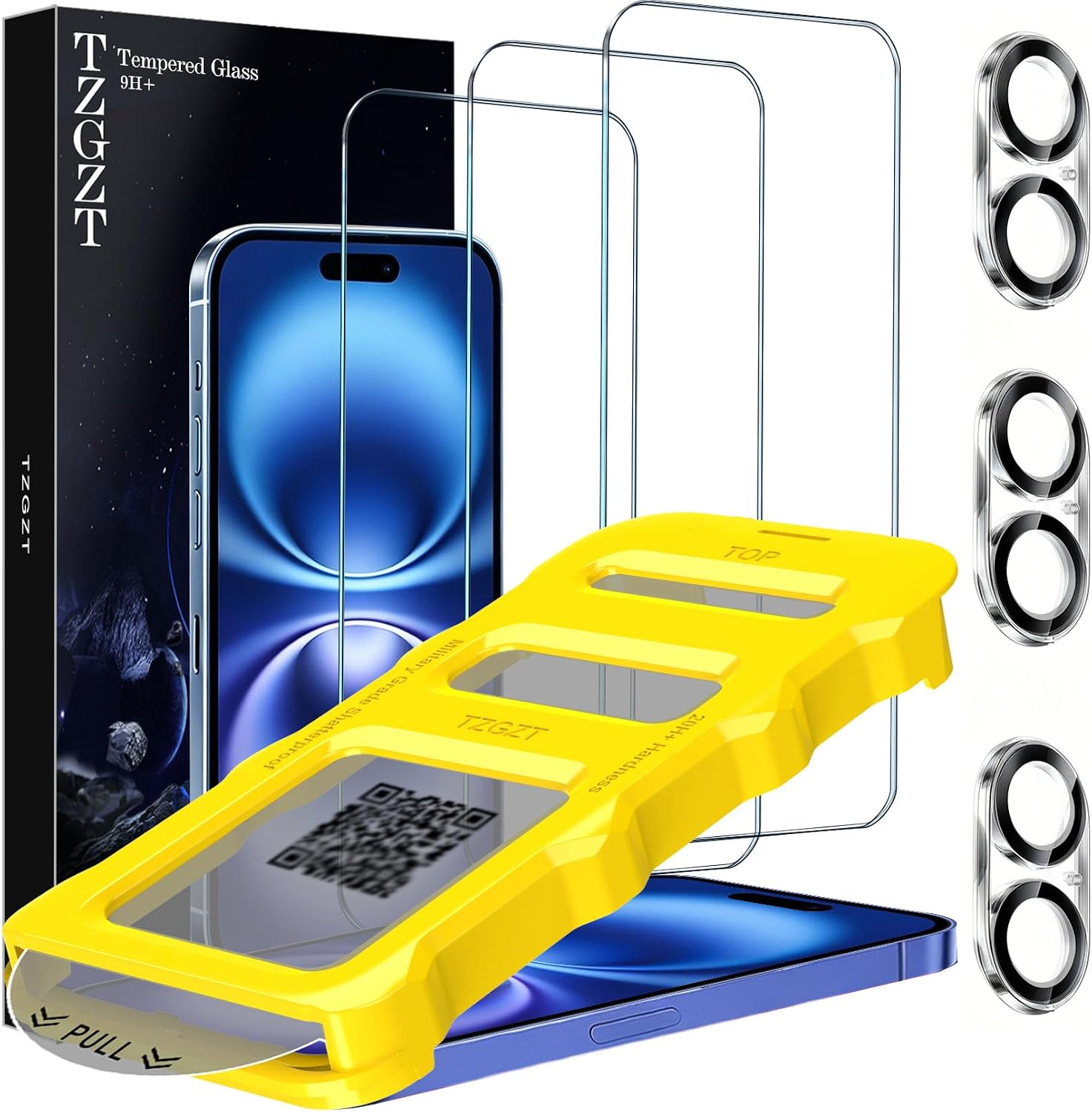 Detalle de TZGZT 3 Pack Tempered Glass Screen Protector for iPhone 16 — Shatterproof, 1:1 Coverage, and Lens Protectors