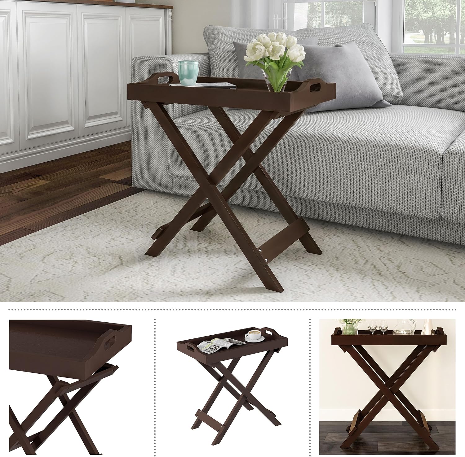Detalle 2 de Lavish Home Folding TV Tray Tables, Brown
