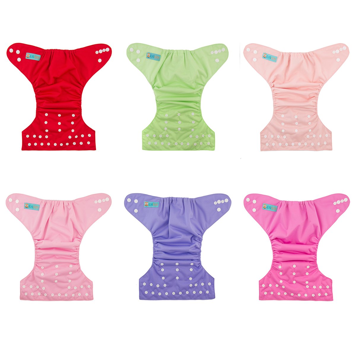 Detalle de ALVABABY Adjustable Cloth Diapers, 6-Pack with 12 Inserts