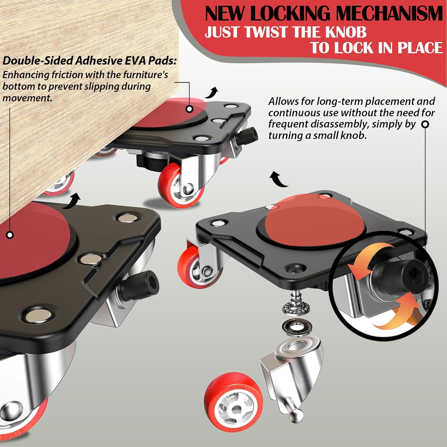 Thumbnail 3 de ONEON Heavy Duty Furniture Movers with Wheels Dolly – 1100 lbs capacity, 360° Castors, auxiliary lifter