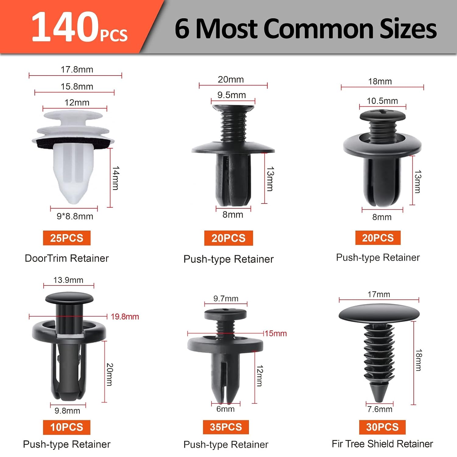 Detalle de Preciva Car Retainer Clips 140pcs — Universal Nylon Fasteners in 6 Sizes