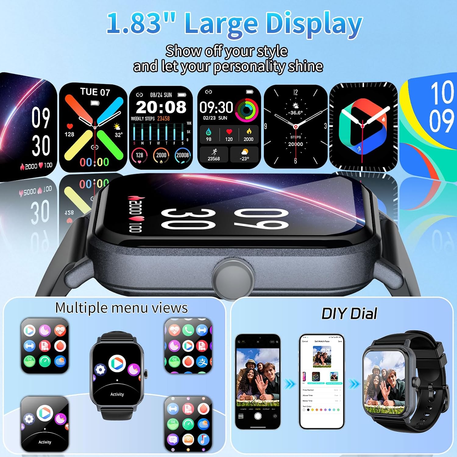 Detalle de EXZHIG Bluetooth Calling Smartwatch, 1.83-inch HD Touchscreen, IP68, 120+ Sports Modes