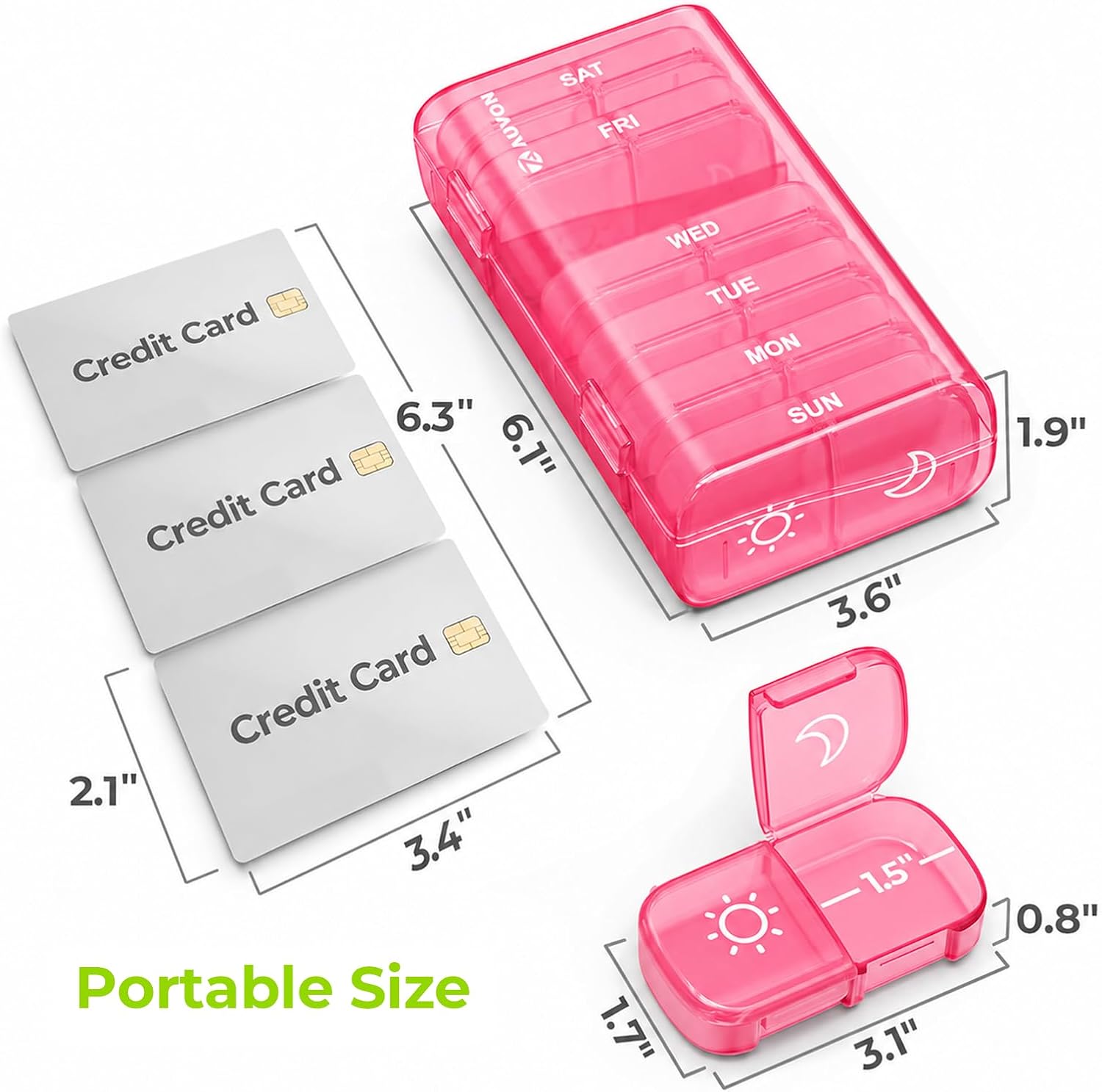 Thumbnail 6 de AUVON Weekly Pill Organizer, 7-Day AM/PM Case, Pink, Easy-Open Design