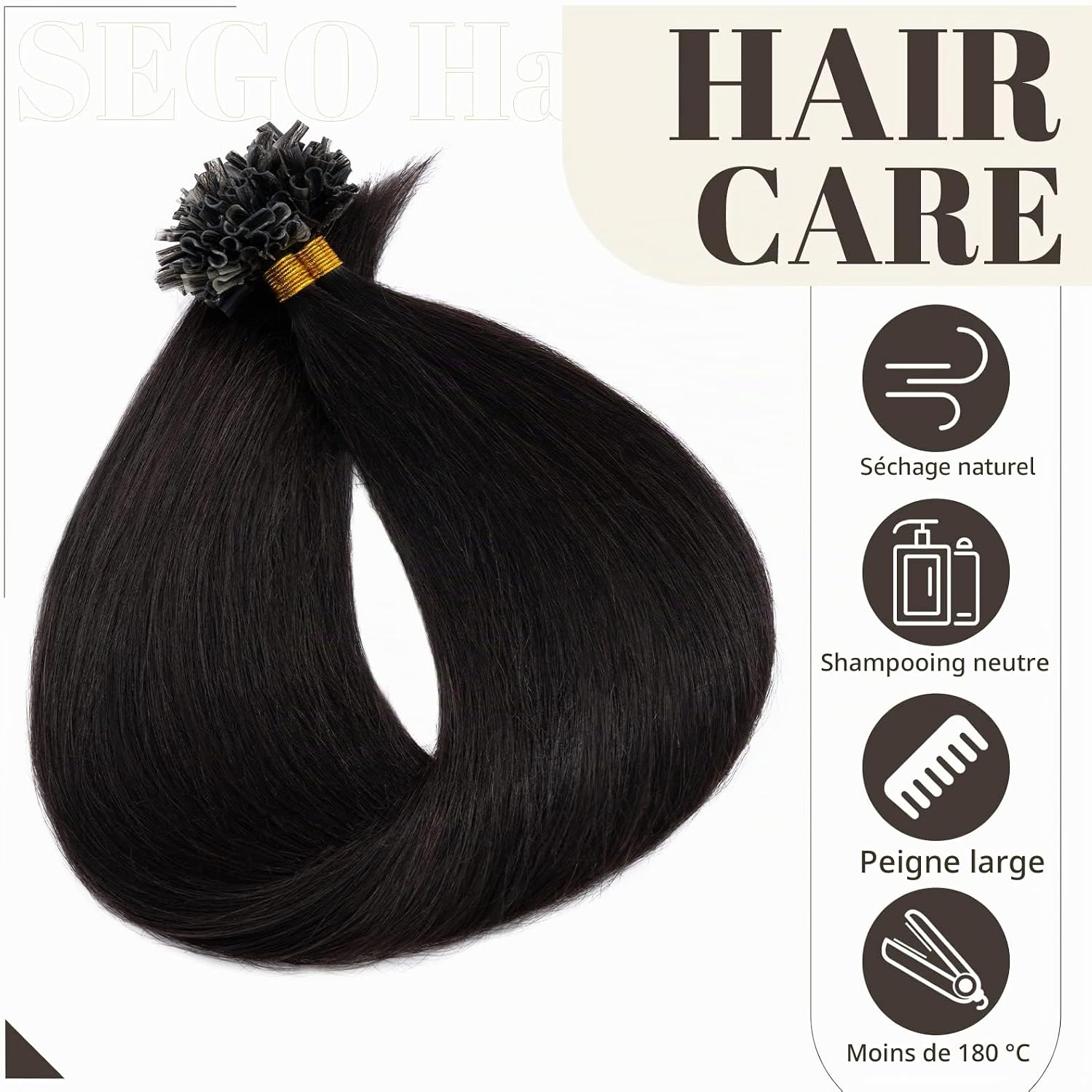 Detalle de SEGO Extension Kératine Cheveux Naturel à Chaud 0.5g/Mèche – 200 mèches, 40 cm, Brun Foncé