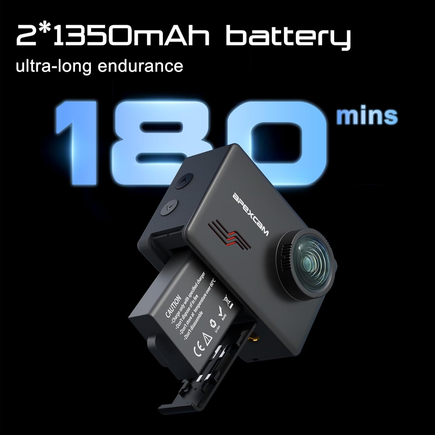 Thumbnail 5 de Apexcam M80pro Action Cam mit 64 GB Karte, 4K60FPS, WLAN, wasserdicht bis 40 m & Zubehör-Set