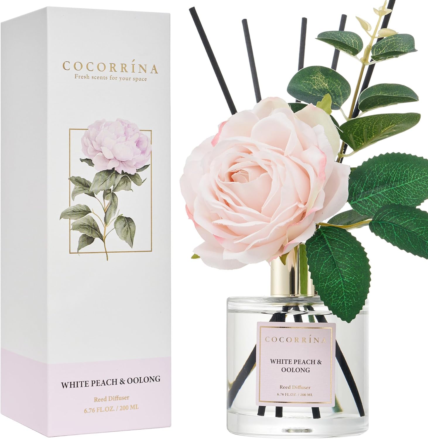Thumbnail 6 de Cocorrina Reed Diffuser Set: Flower Diffuser in Clear Glass with 6 Sticks (6.7 oz) — Floral, Fruity, Fresh Scent